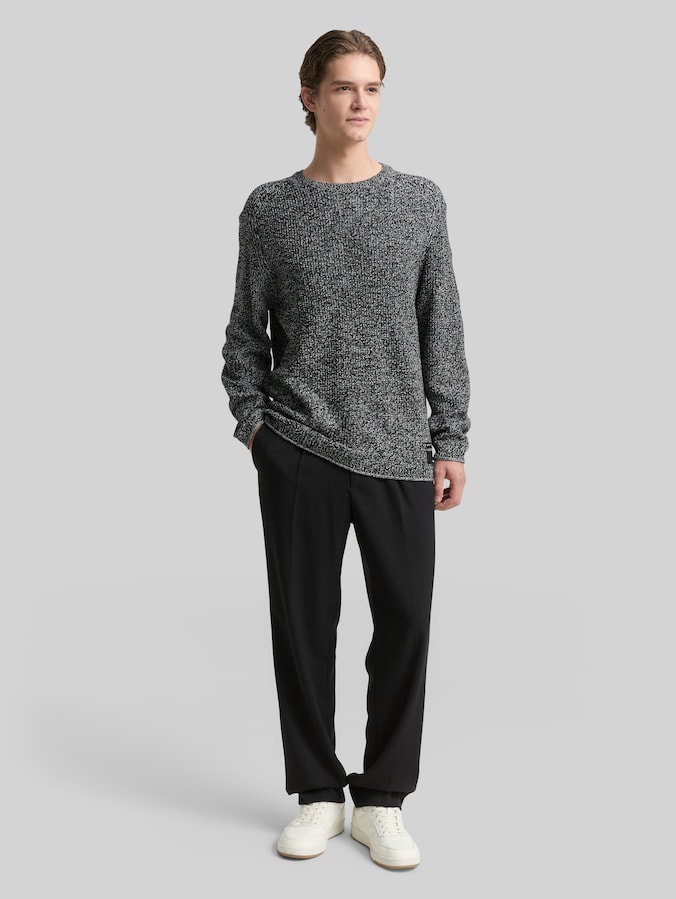 Pull en maille aspect chiné par Denim Male, black white mouline
