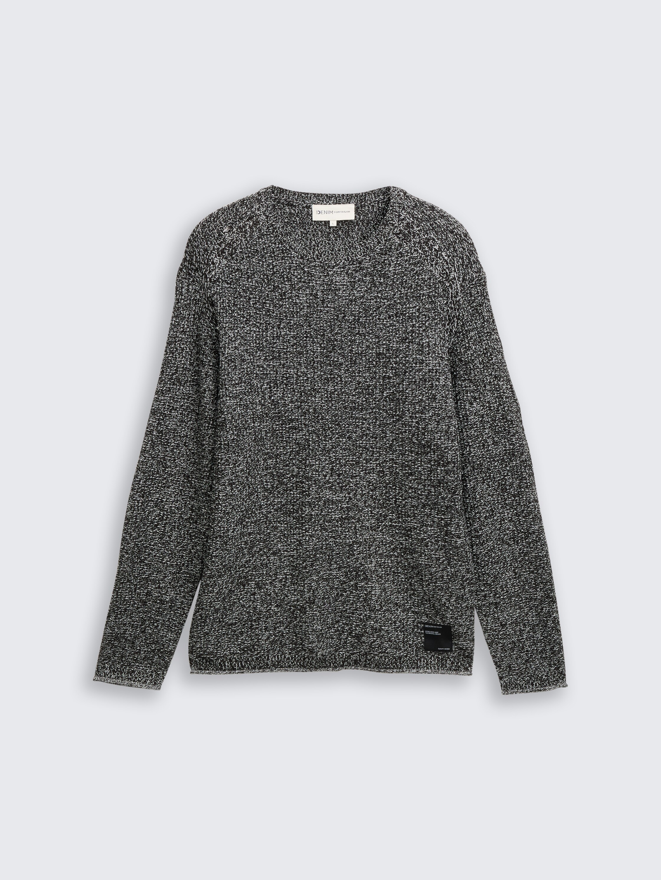 Strickpullover in Melange-Optik - black_white_mouline - 