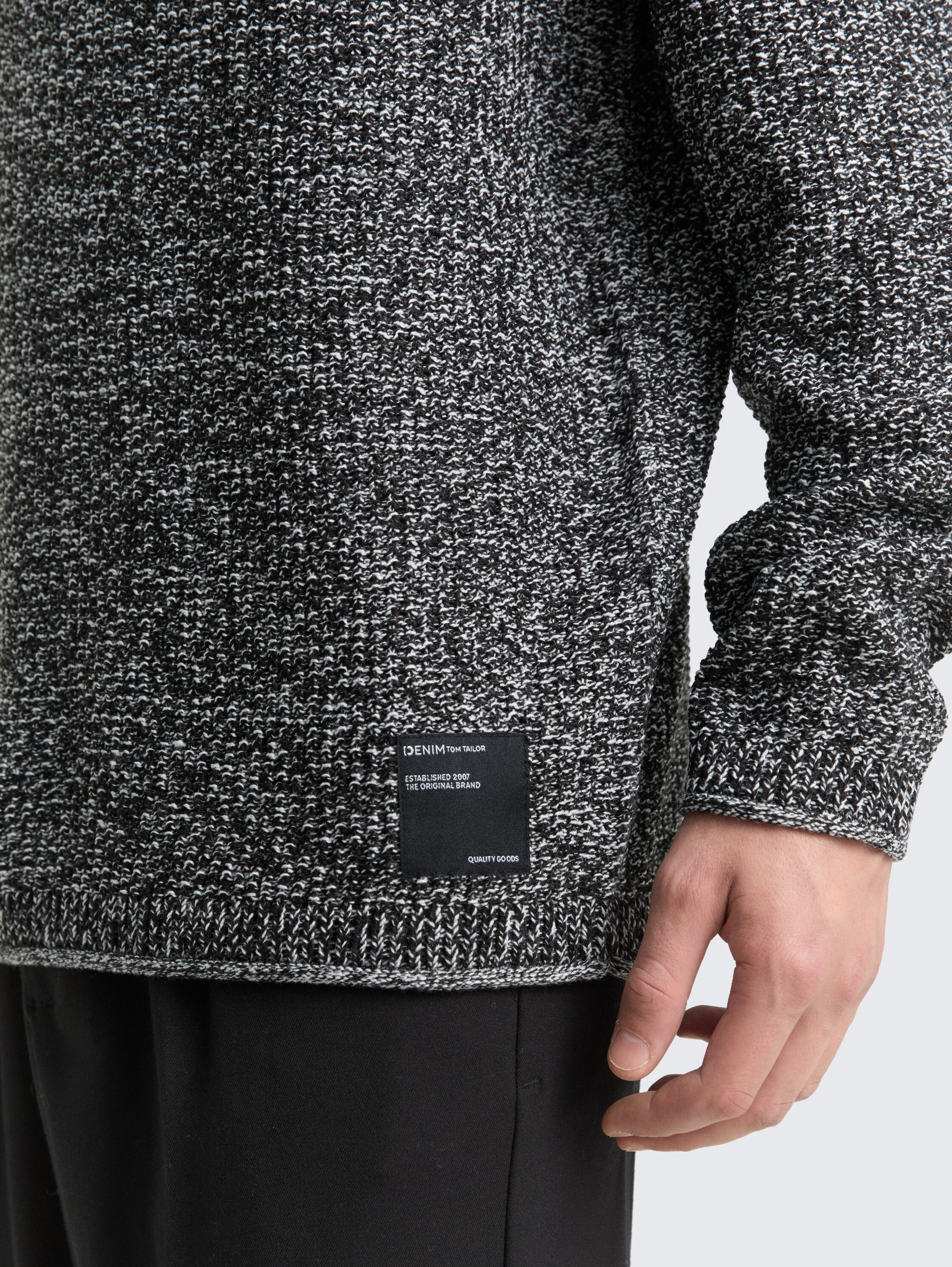 Strickpullover in Melange-Optik - black_white_mouline - 