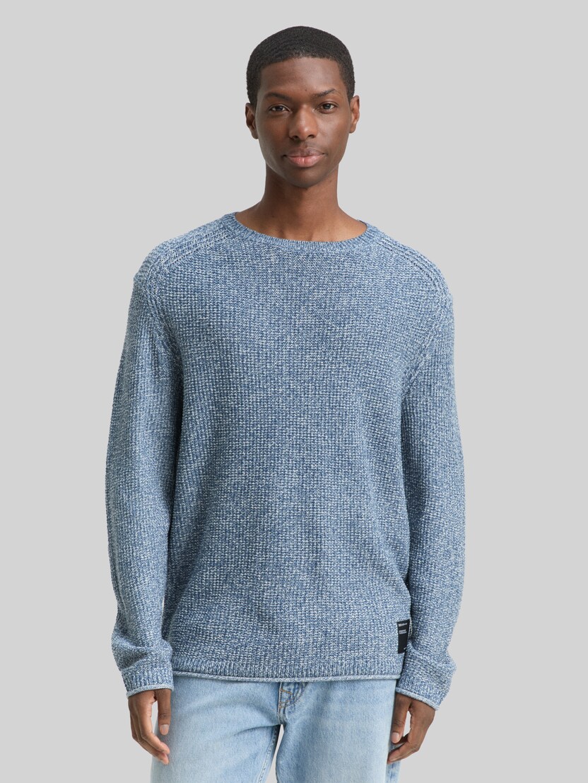 Gebreide trui met gemêleerde look door Denim Male, denim blue white mouline