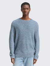 Pull en maille aspect chiné - denim blue white mouline - Découpe Vue de face du modèle