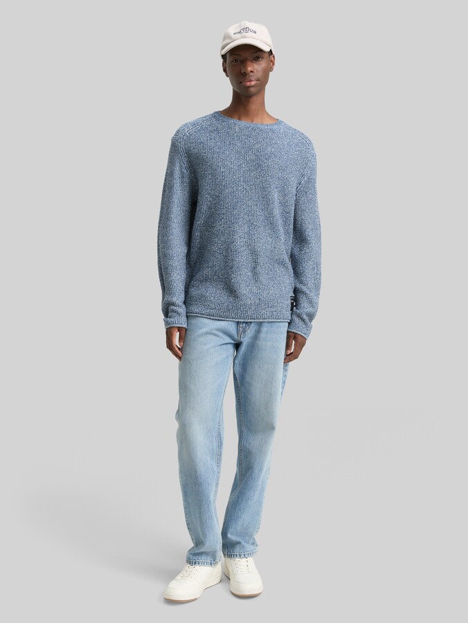 Strickpullover in Melange-Optik von Denim Male, denim blue white mouline