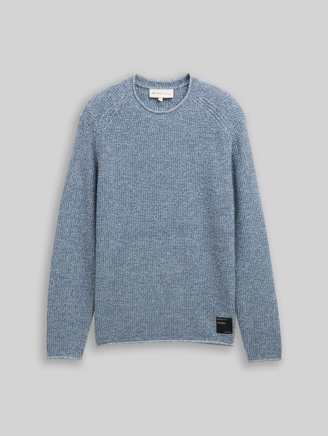 Strickpullover in Melange-Optik von Denim Male, denim blue white mouline