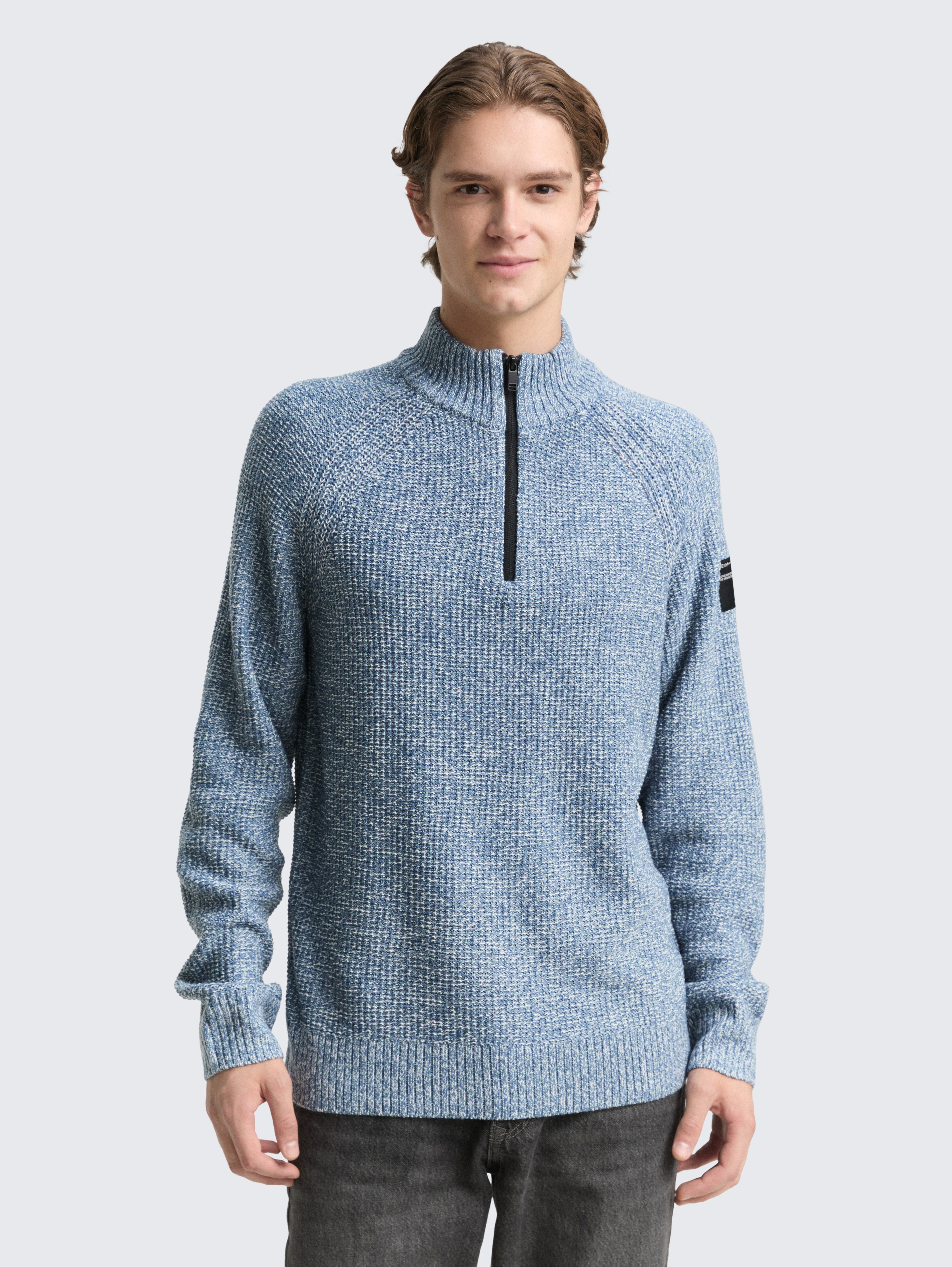 Troyer Strickpullover von Denim Male, denim blue white mouline