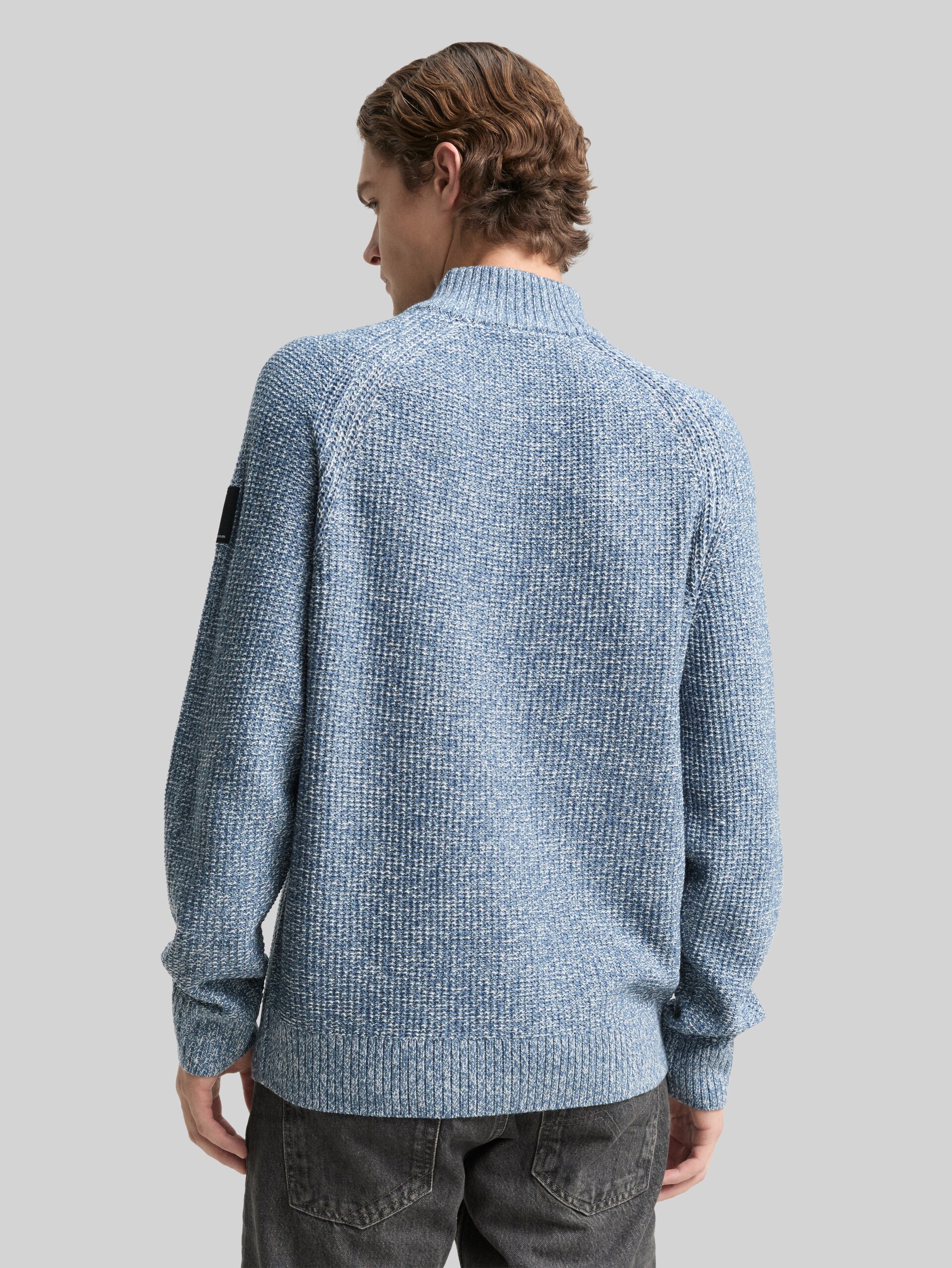 Troyer knitted jumper - denim blue white mouline