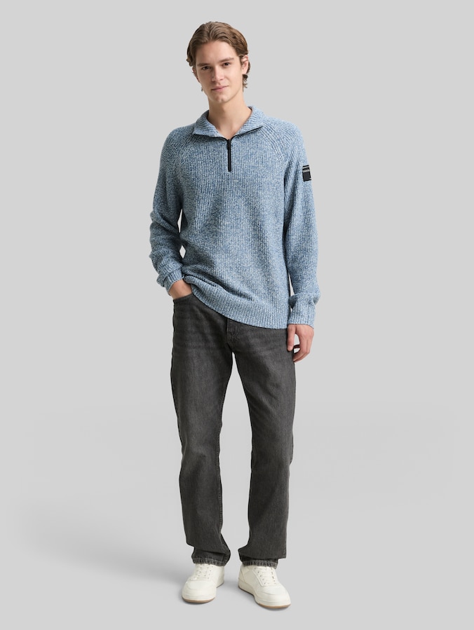 Troyer knitted sweater by Denim Male, denim blue white mouline