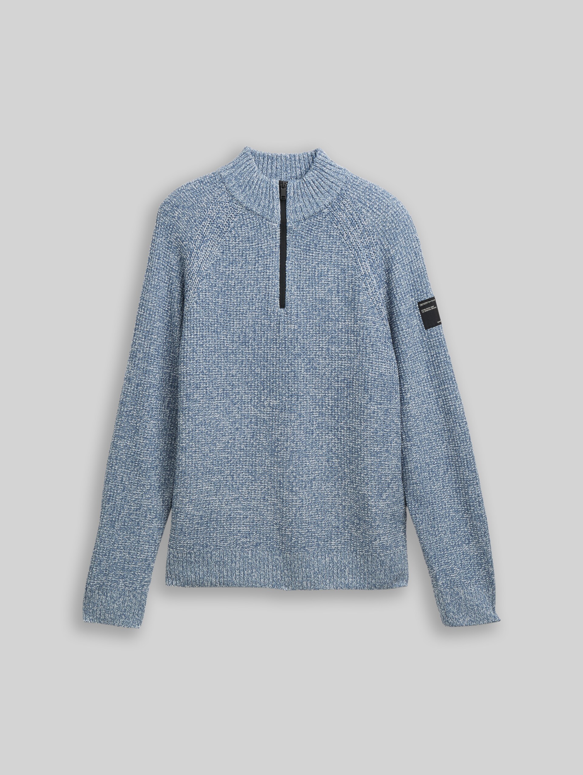 Troyer knitted jumper - denim blue white mouline