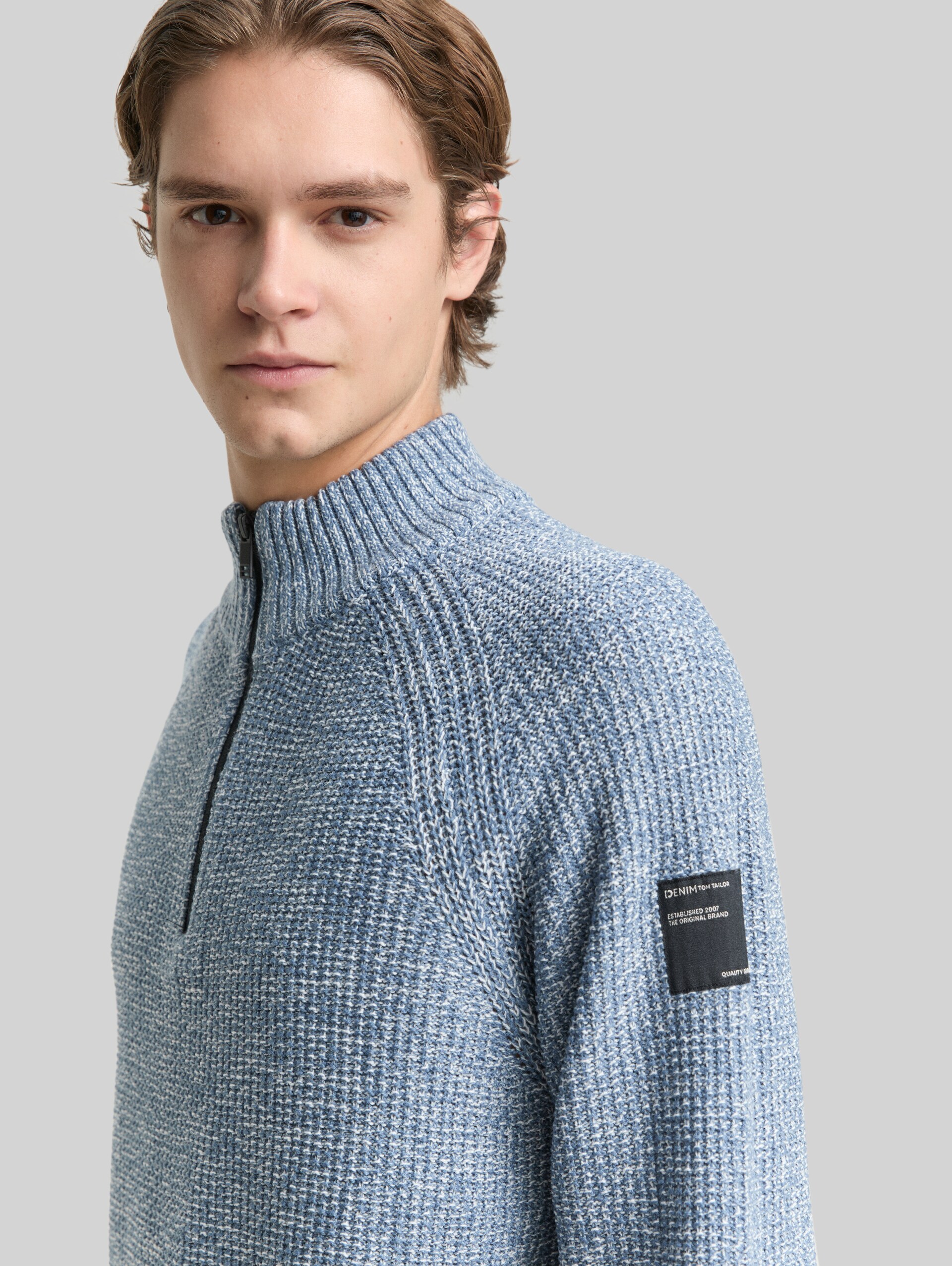 Troyer knitted jumper - denim blue white mouline - Detail model view