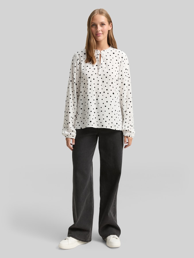 Blouse met stippenpatroon door Denim Female, small offwhite black dot print