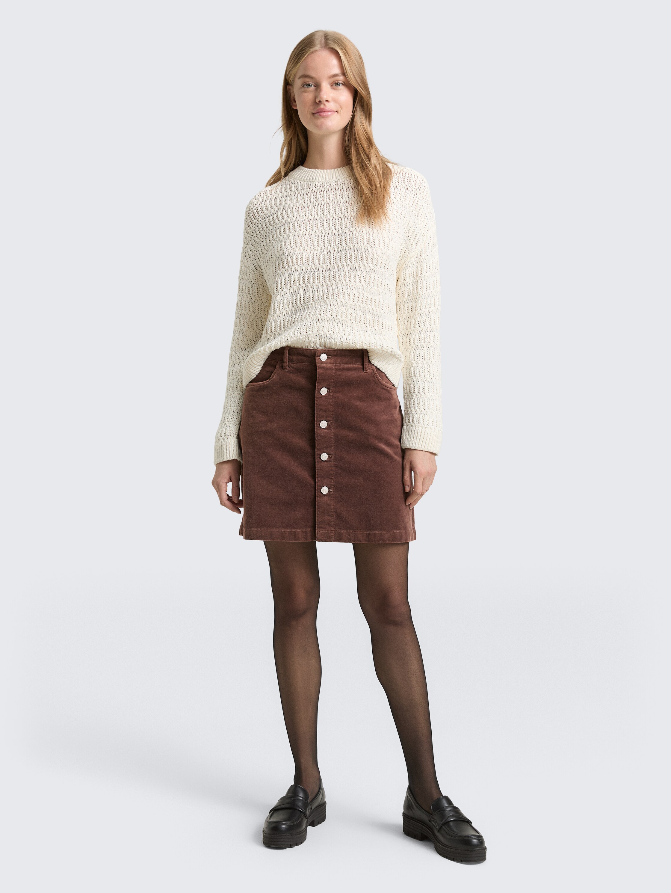 Velvet mini skirt with button placket - soft_chocolate_brown - 
