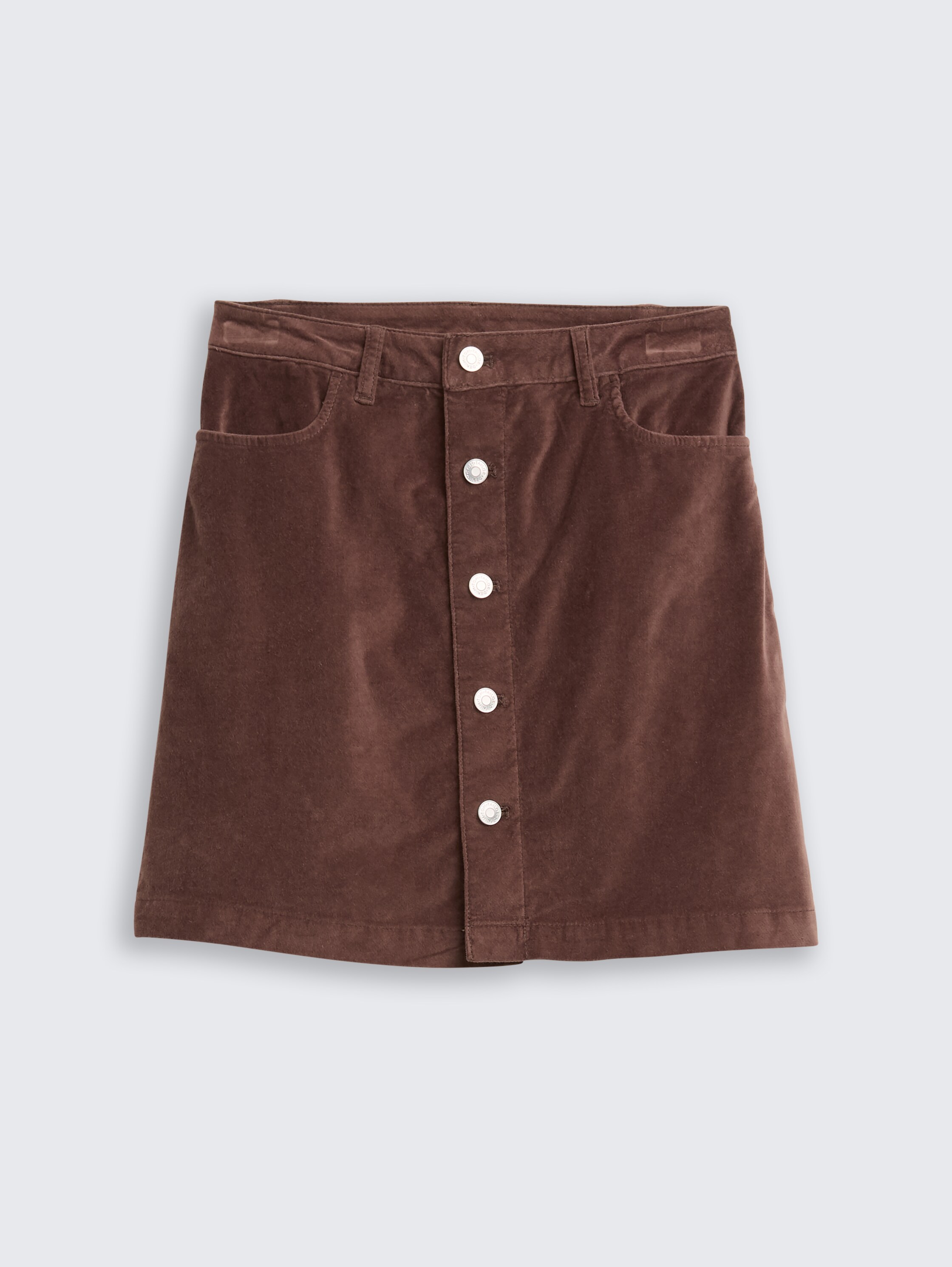 Velvet mini skirt with button placket - soft_chocolate_brown - 