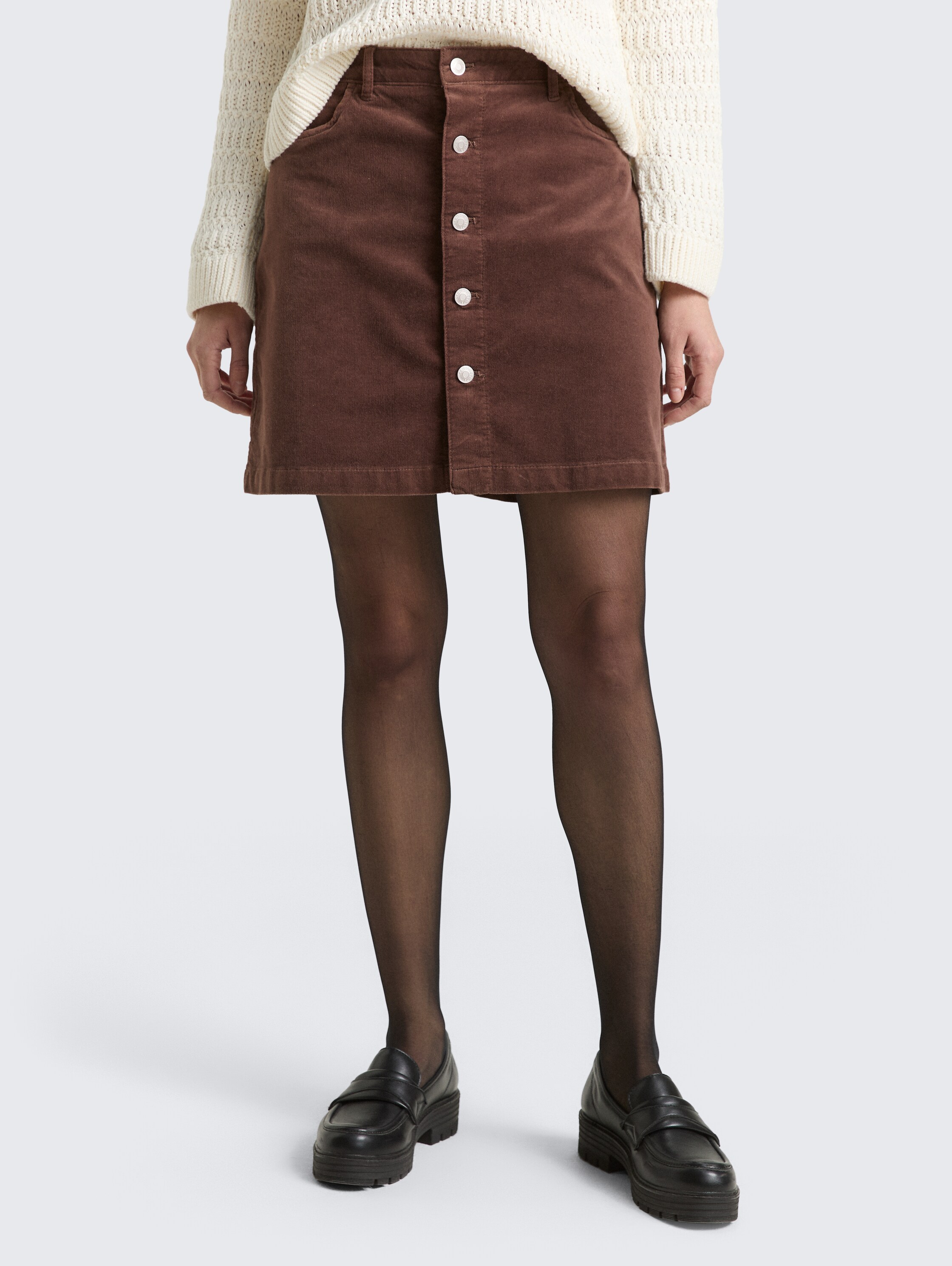 Velvet mini skirt with button placket - soft_chocolate_brown - 