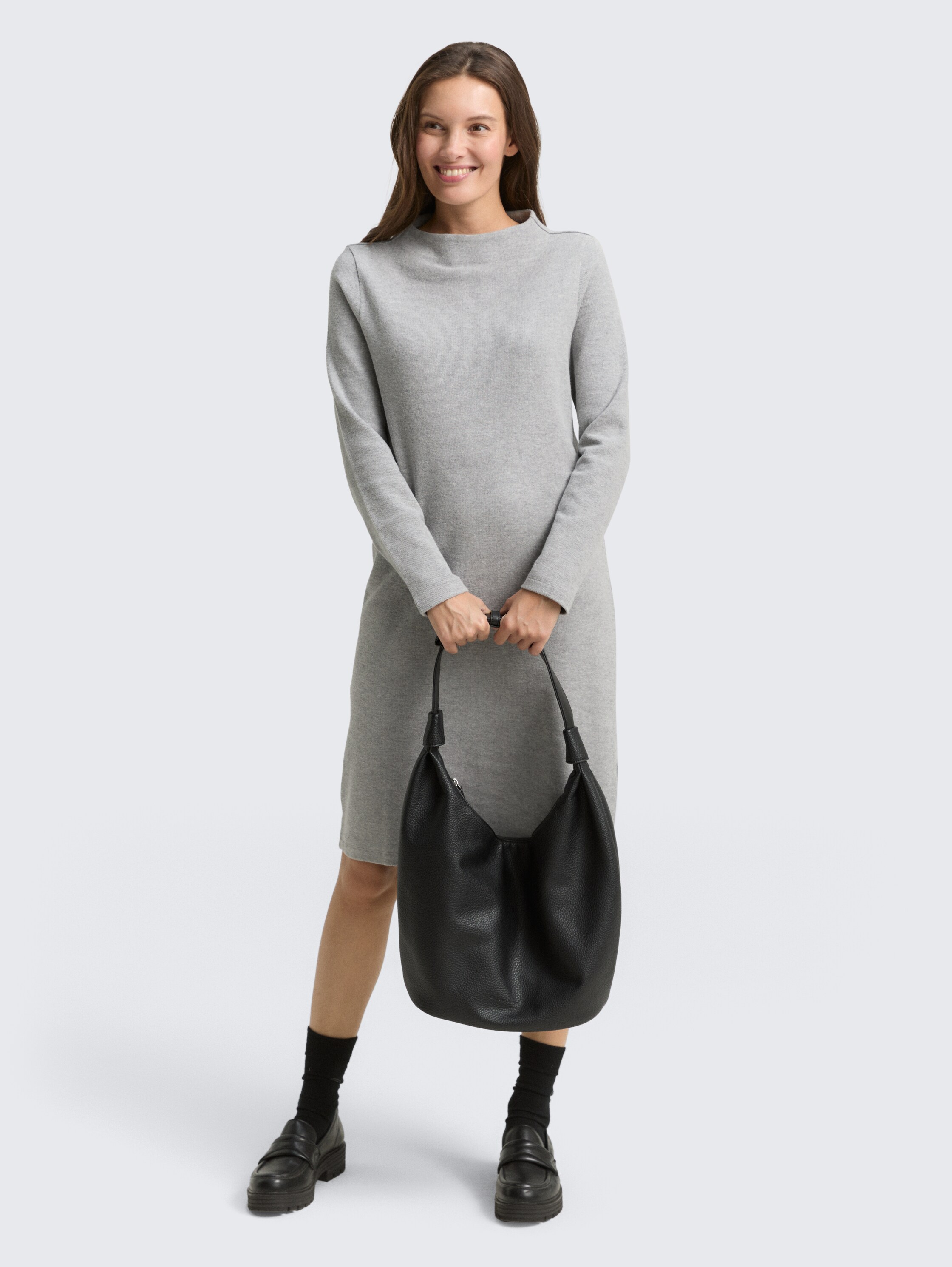 Comfortabele jurk met opstaande kraag - medium silver grey melange - zijaanzicht model