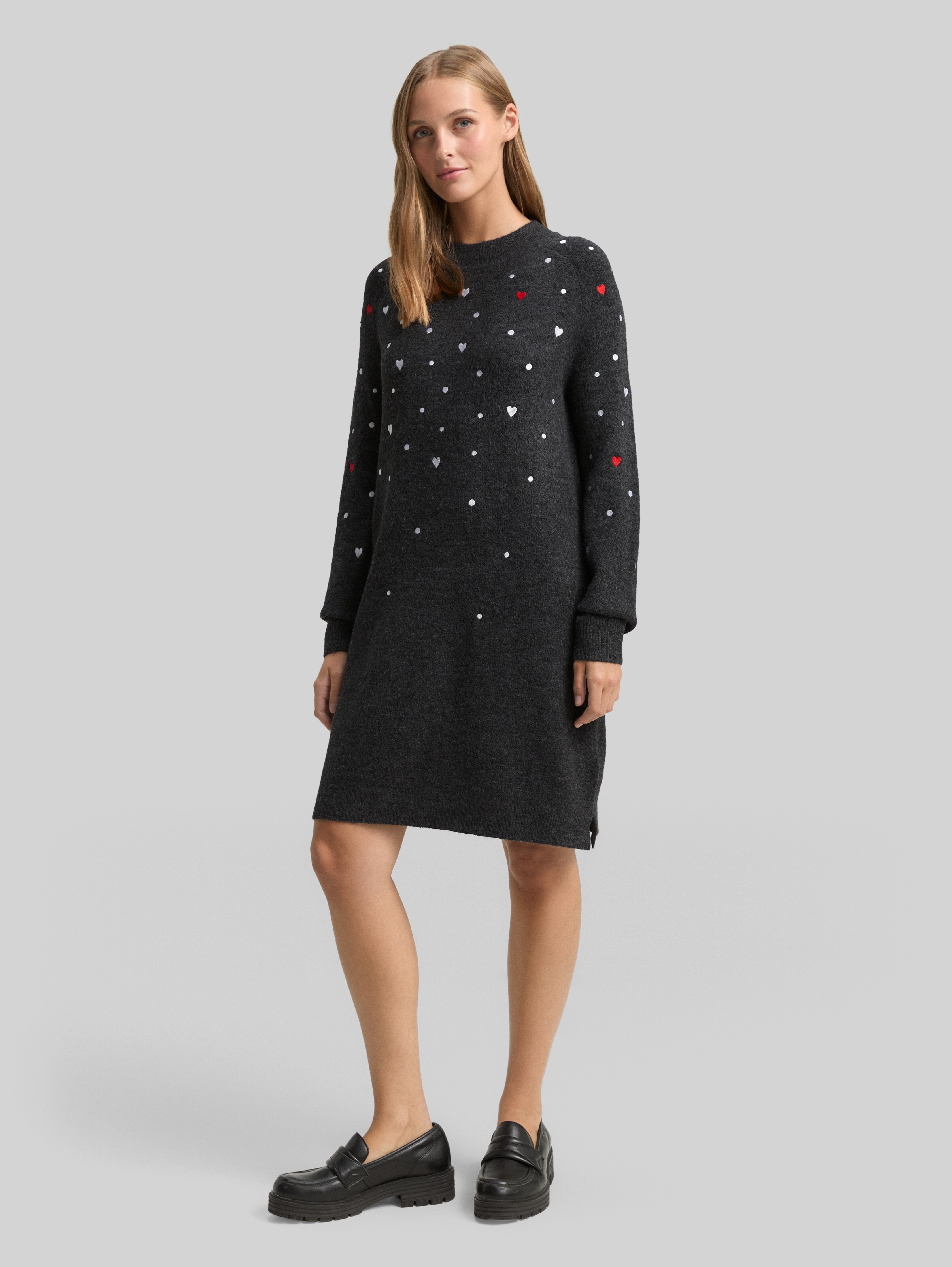 Mini dress with heart embroidery in grey by Tom Tailor
