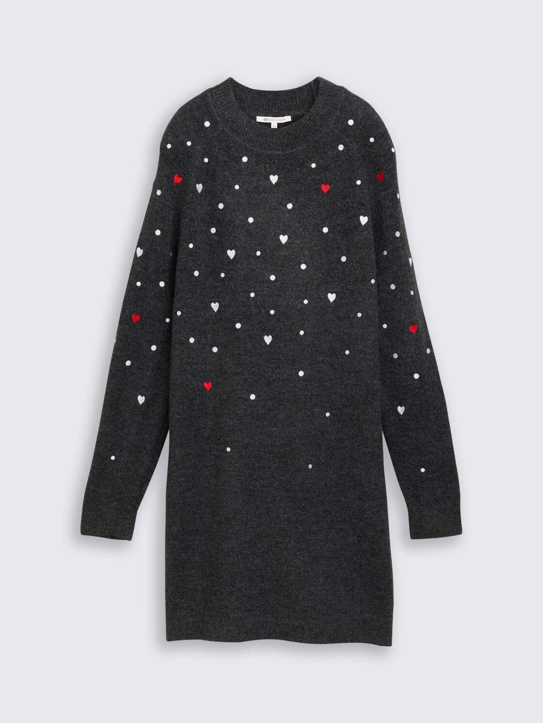 Mini-Kleid mit Herz-Stickerei - grey white dots and hearts - Vorder-Produkt-Ansicht