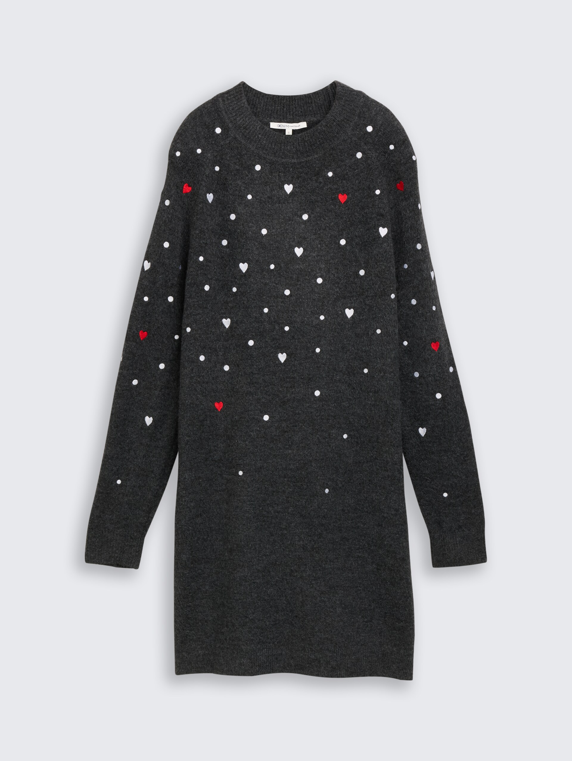 Mini-Kleid mit Herz-Stickerei - grey white dots and hearts - Vorder-Produkt-Ansicht