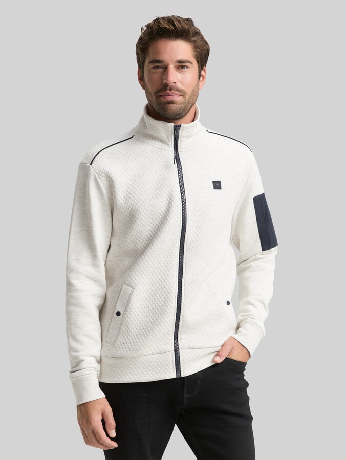 Sweat jacket with sleeve pocket by Men, soft buttercream melange