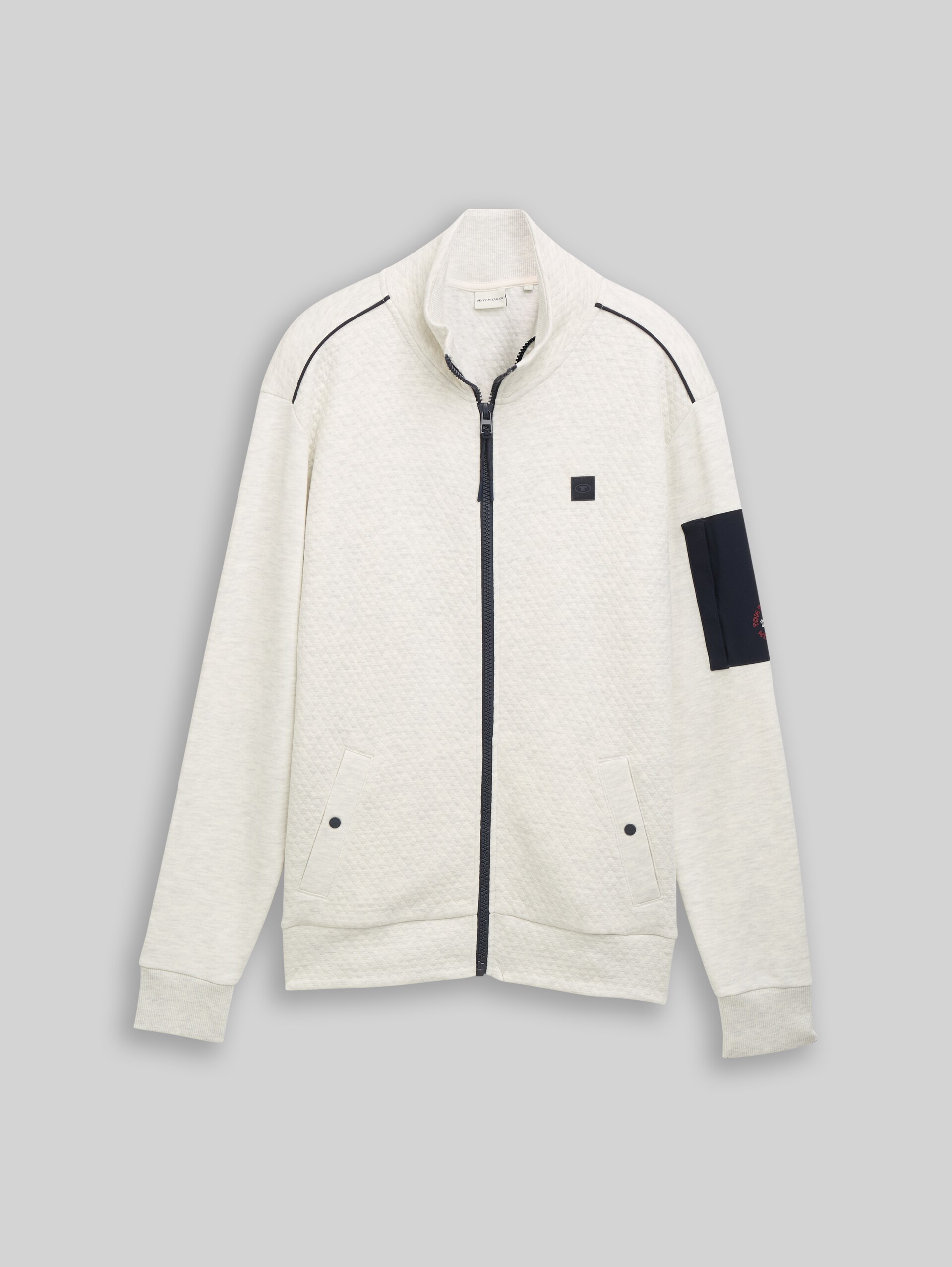 Sweat jacket with sleeve pocket - soft buttercream melange - Front product view