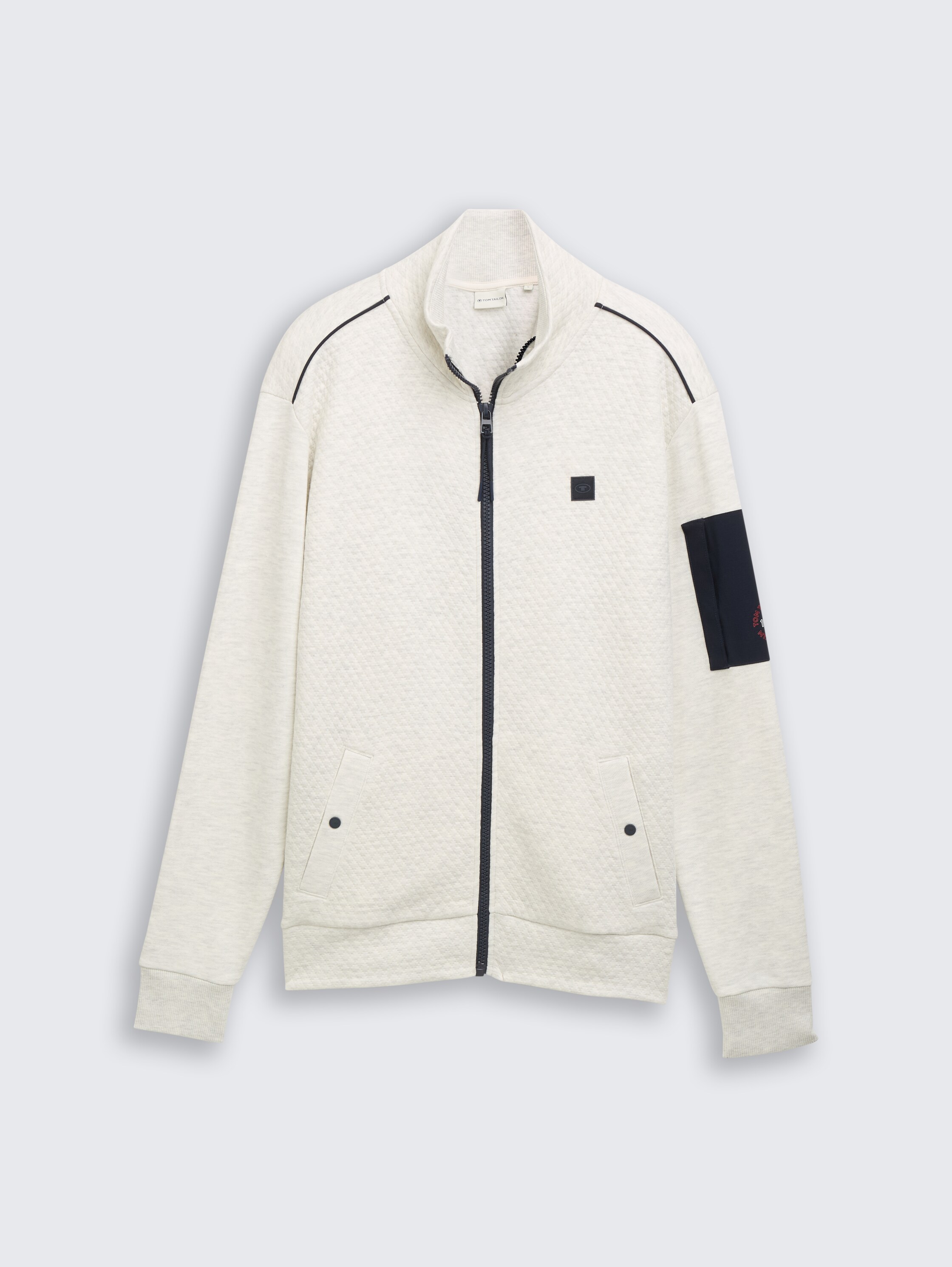 Sweat jacket with sleeve pocket - soft buttercream melange - Front product view