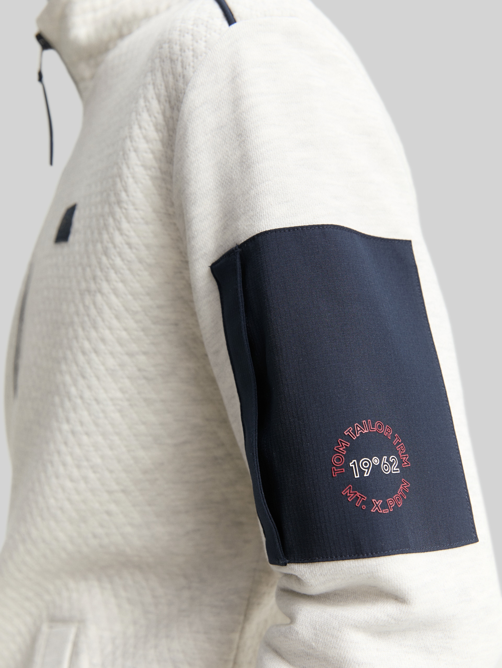 Sweat jacket with sleeve pocket - soft buttercream melange - Detail model view