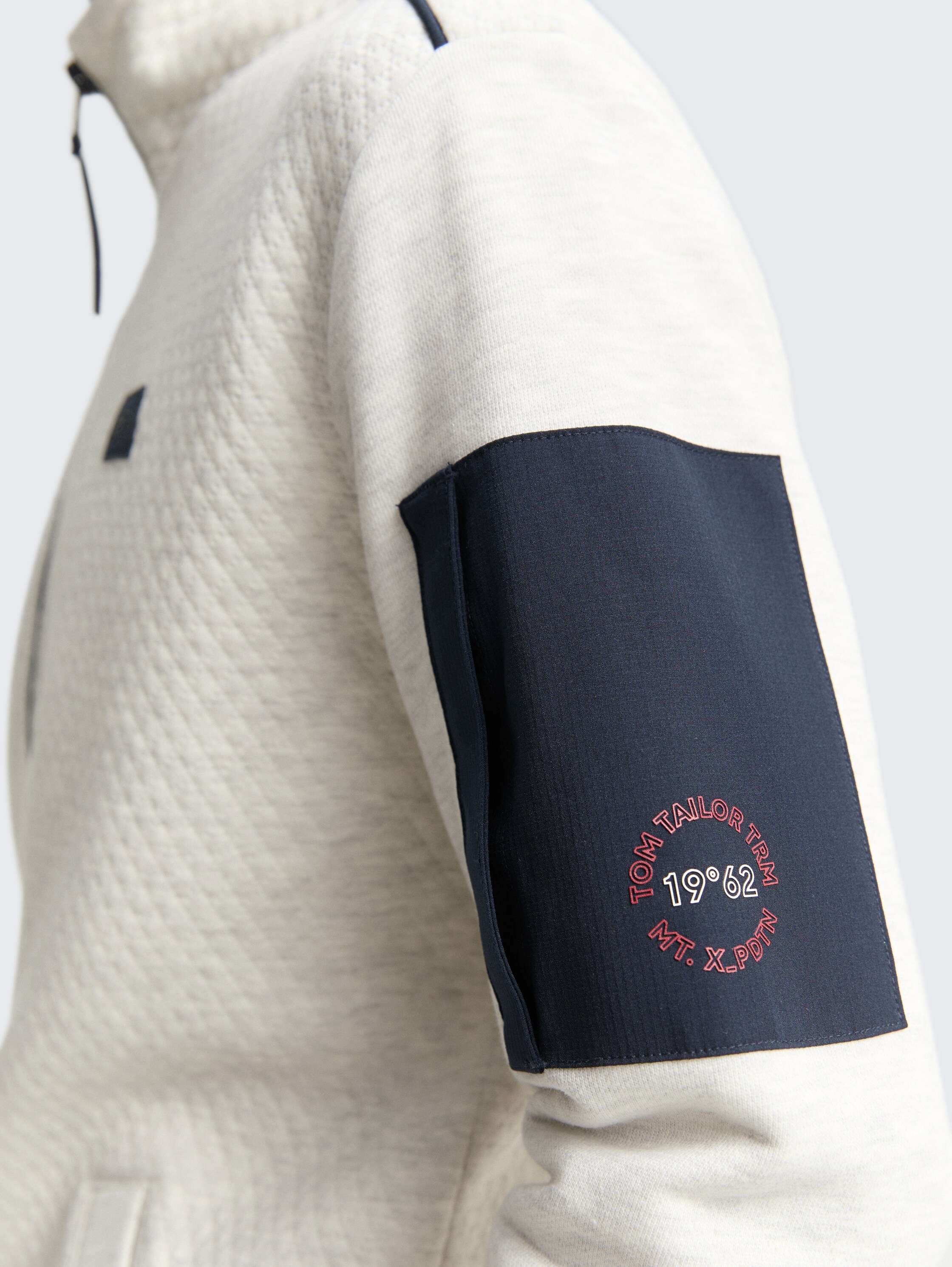 Sweat jacket with sleeve pocket - soft buttercream melange - Detail model view