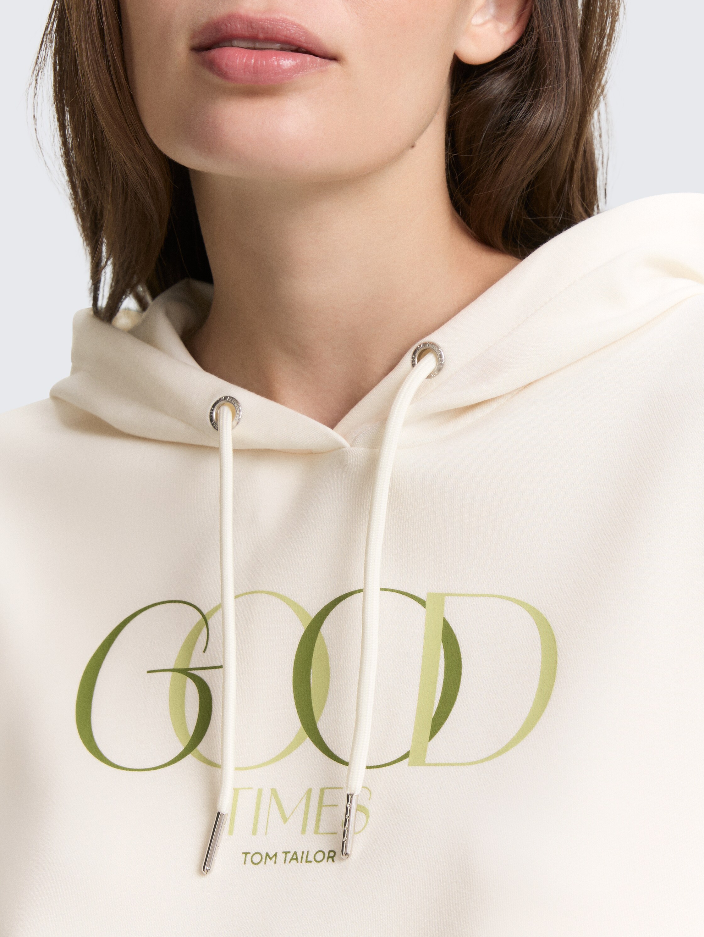 Hoodie Sweatshirt aus Scuba - Whisper White - Detail-Model-Ansicht
