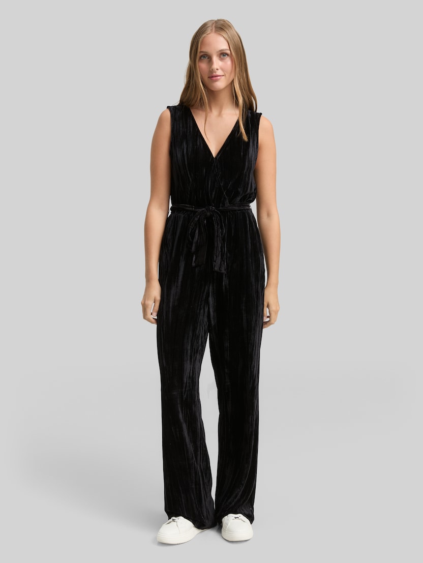 Relaxed jumpsuit van fluweel door Denim Female, deep black
