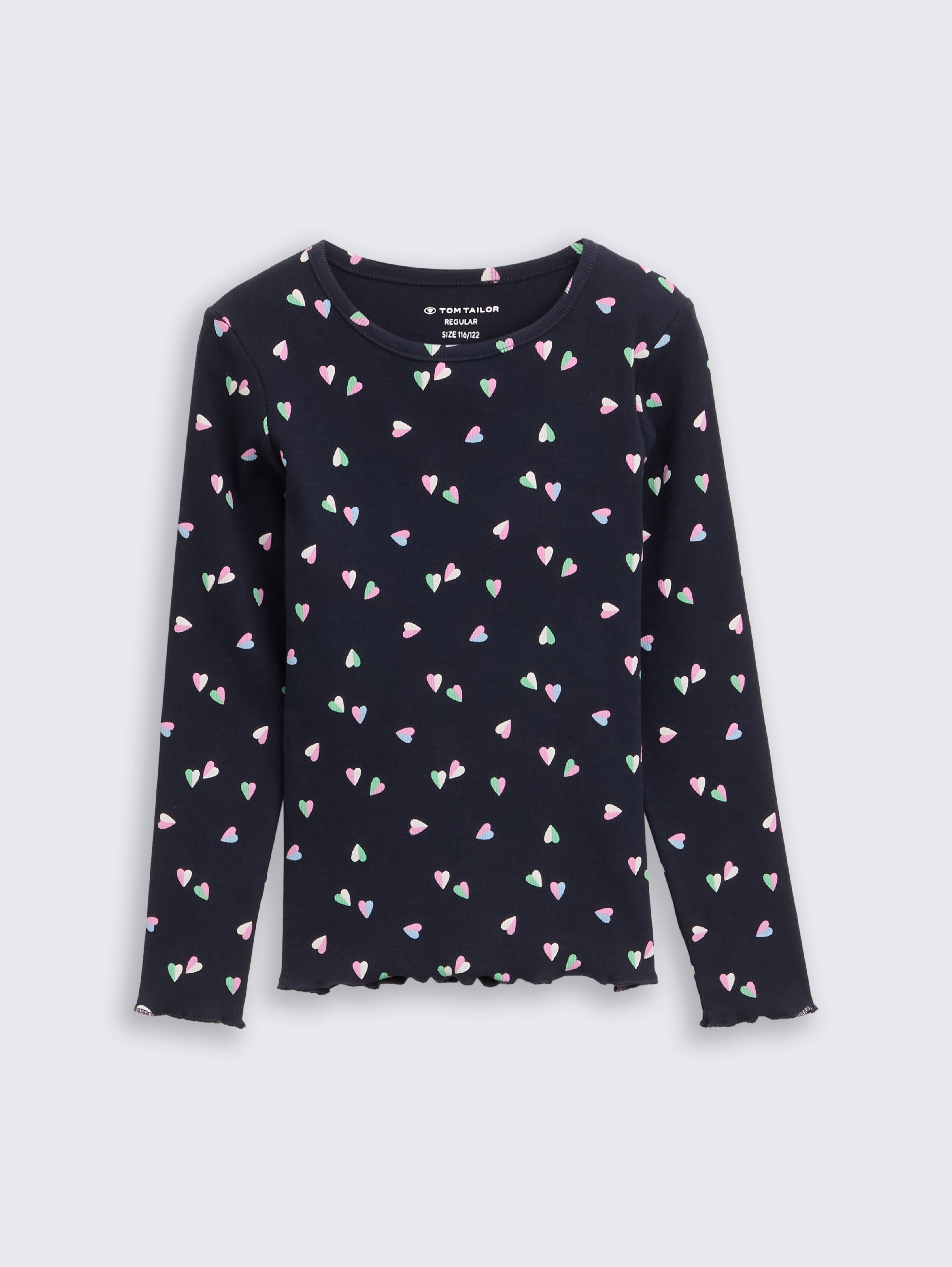 Ripp Langarmshirt mit Allover-Print von Mini Girls, mini heart design