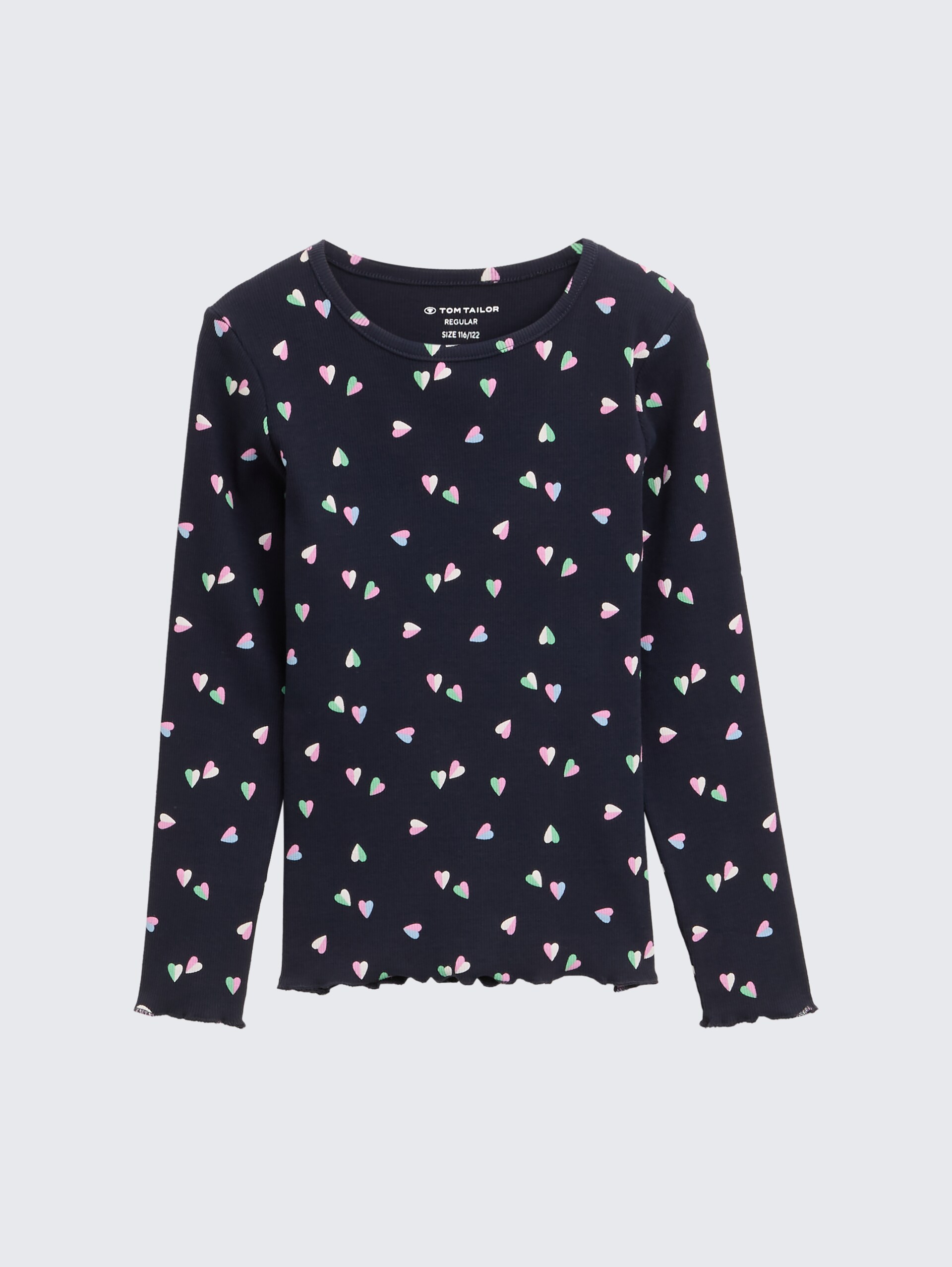 Ripp Langarmshirt mit Allover-Print - mini heart design - Vorder-Produkt-Ansicht