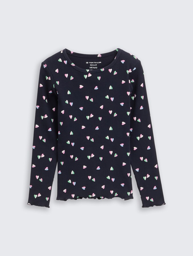 Geribd shirt met lange mouwen en all-over print door Mini Girls, mini heart design
