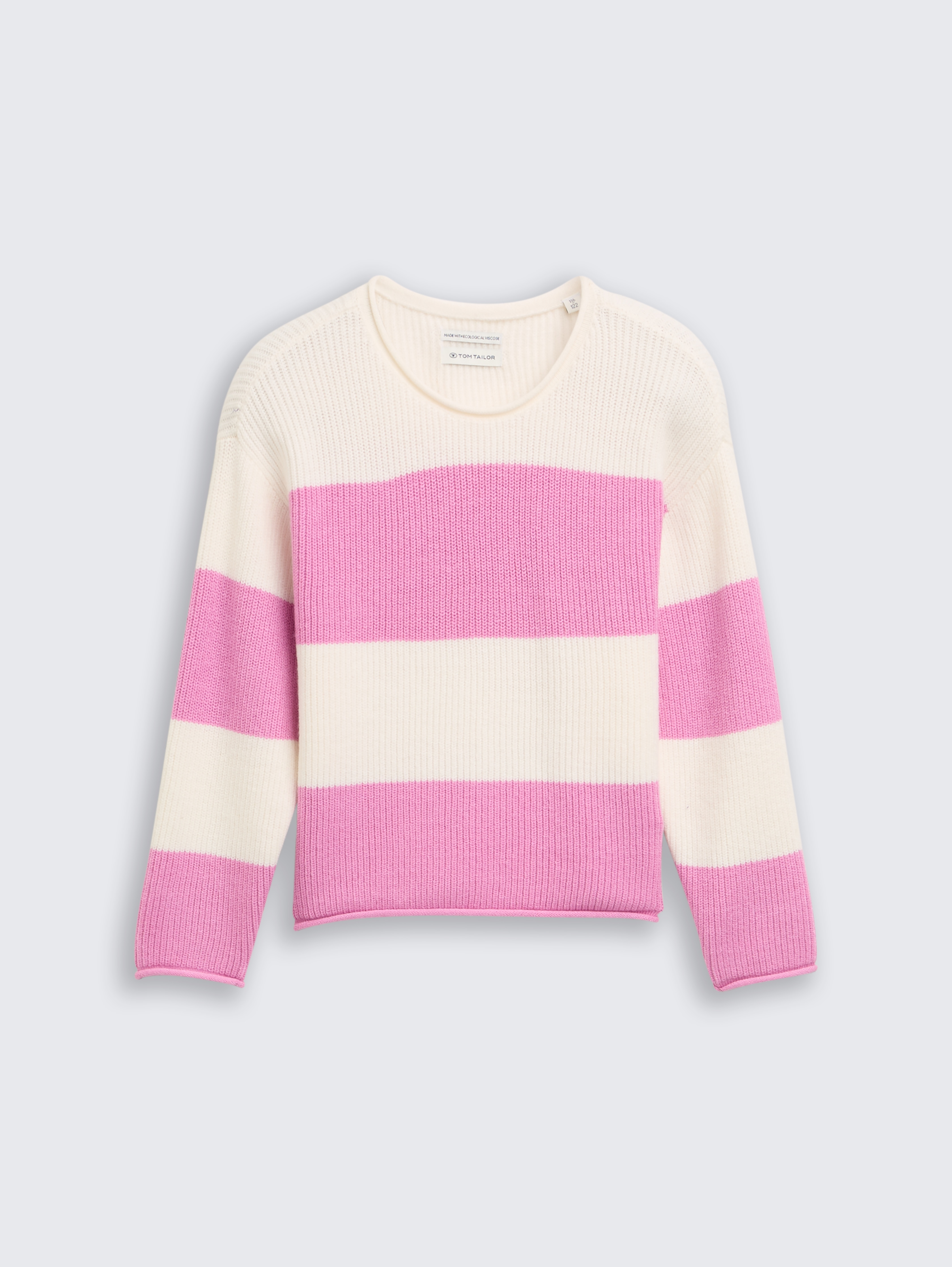 Cropped Strickpullover von Mini Girls, pink ecru block stripe