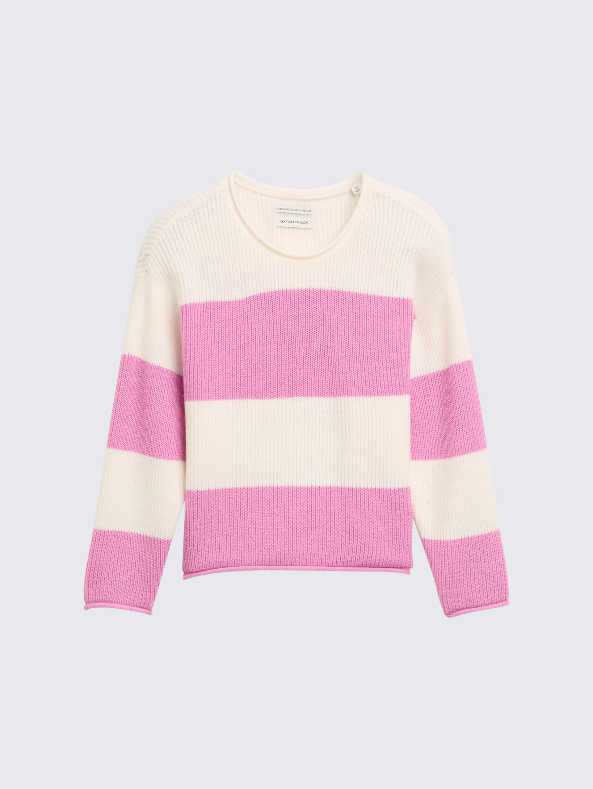 Cropped Strickpullover - pink ecru block stripe