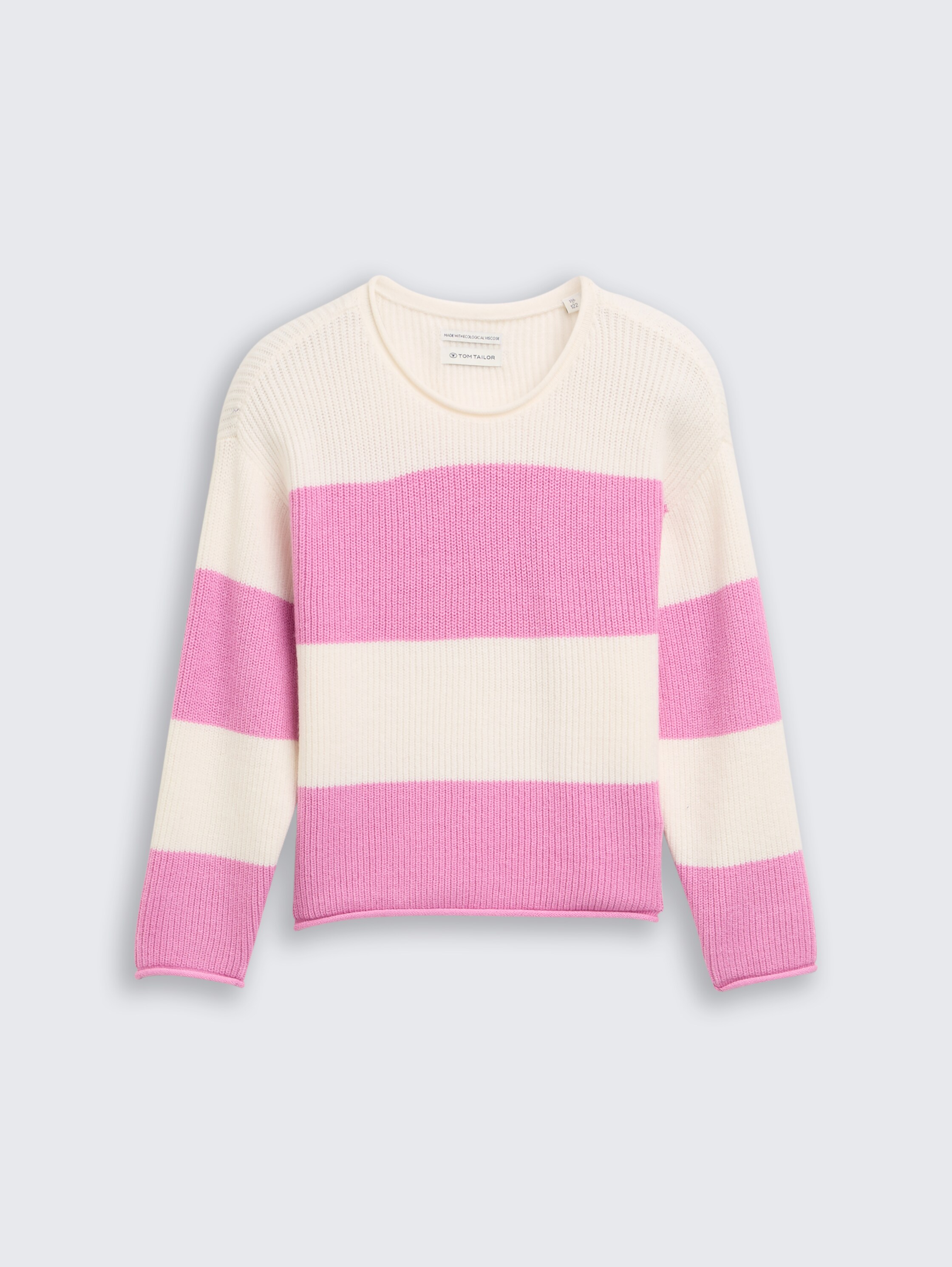 Cropped knitted jumper - pink_ecru_block_stripe - 
