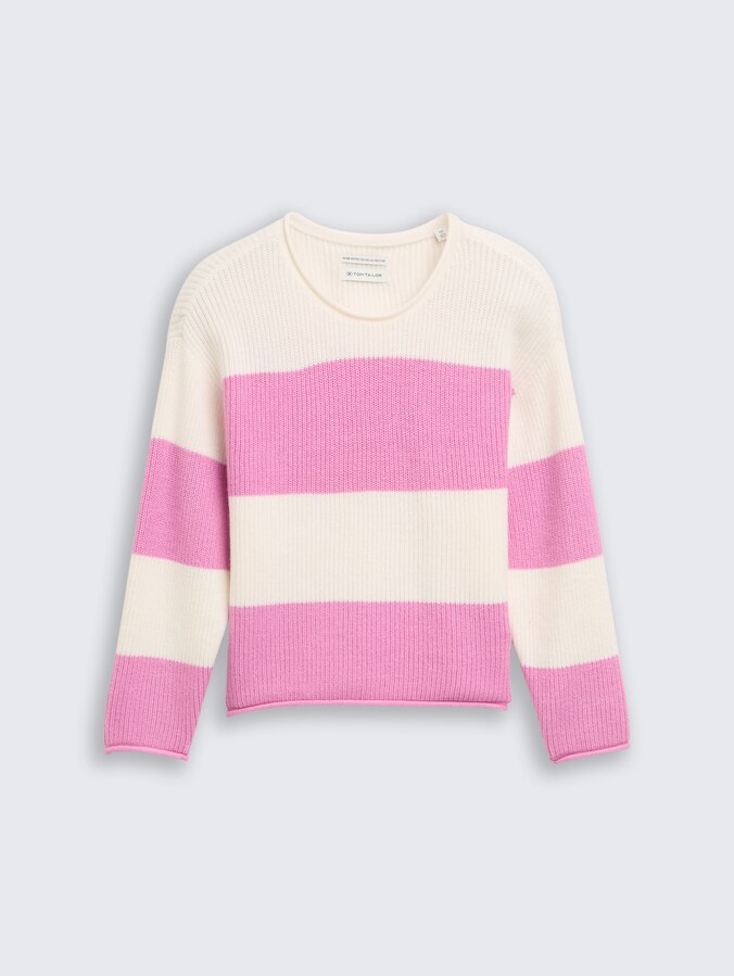 Gebreide trui door Mini Girls, pink ecru block stripe