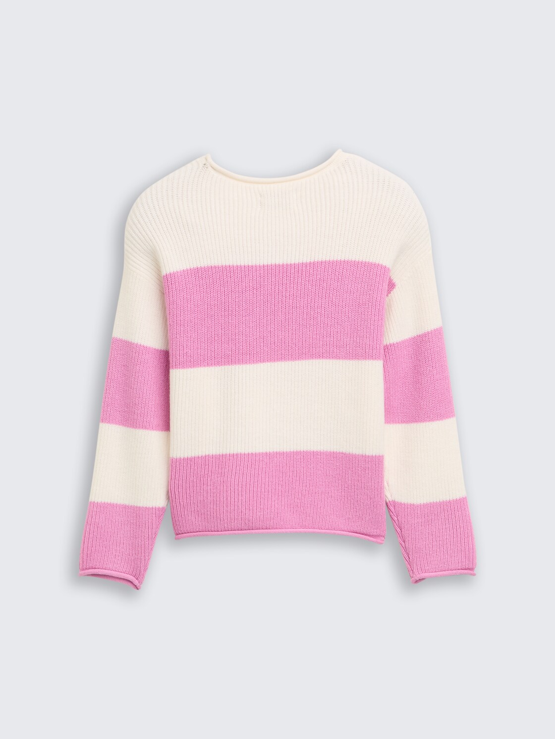 Cropped Strickpullover - pink ecru block stripe
