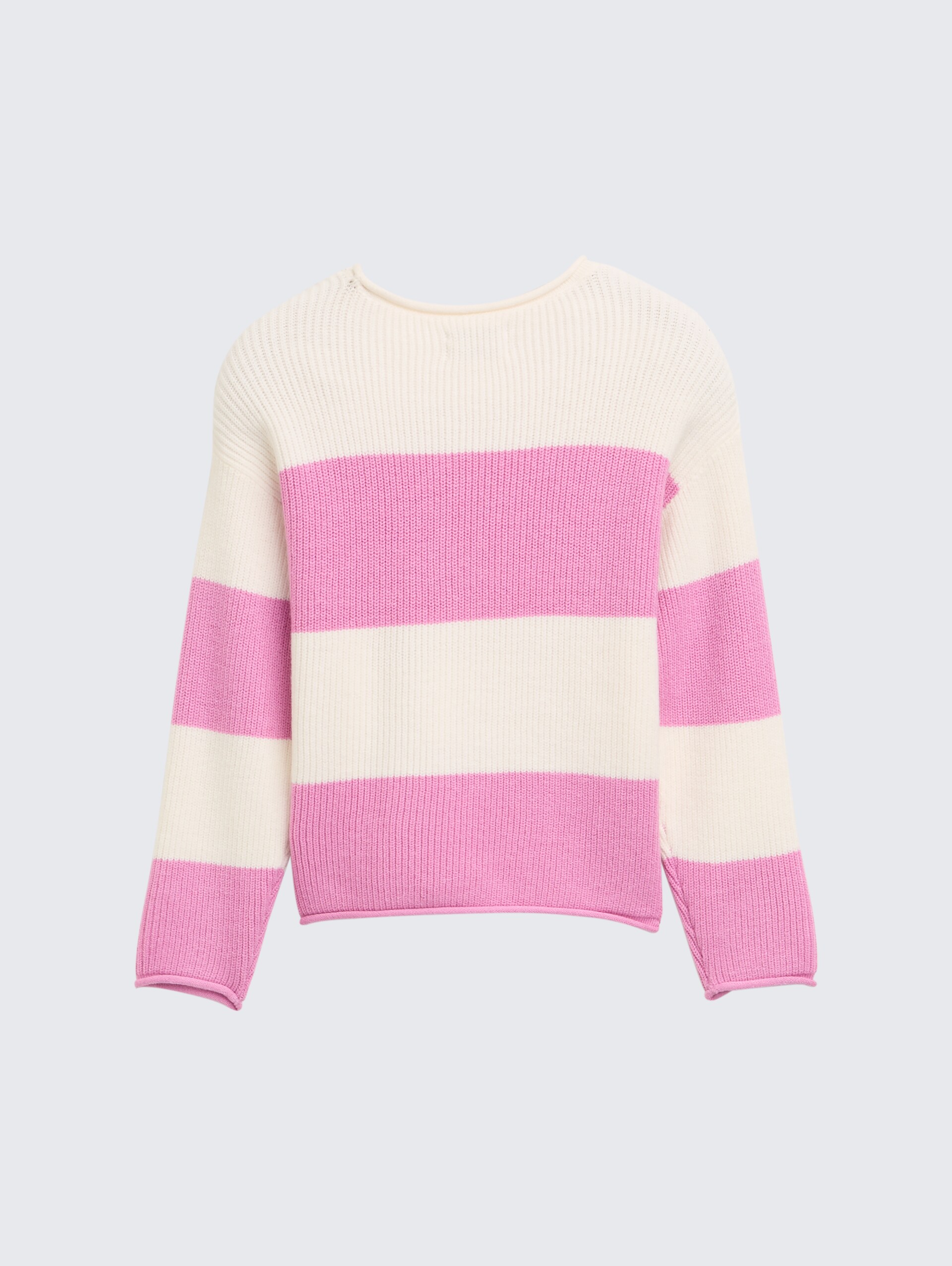 Cropped Strickpullover - pink ecru block stripe