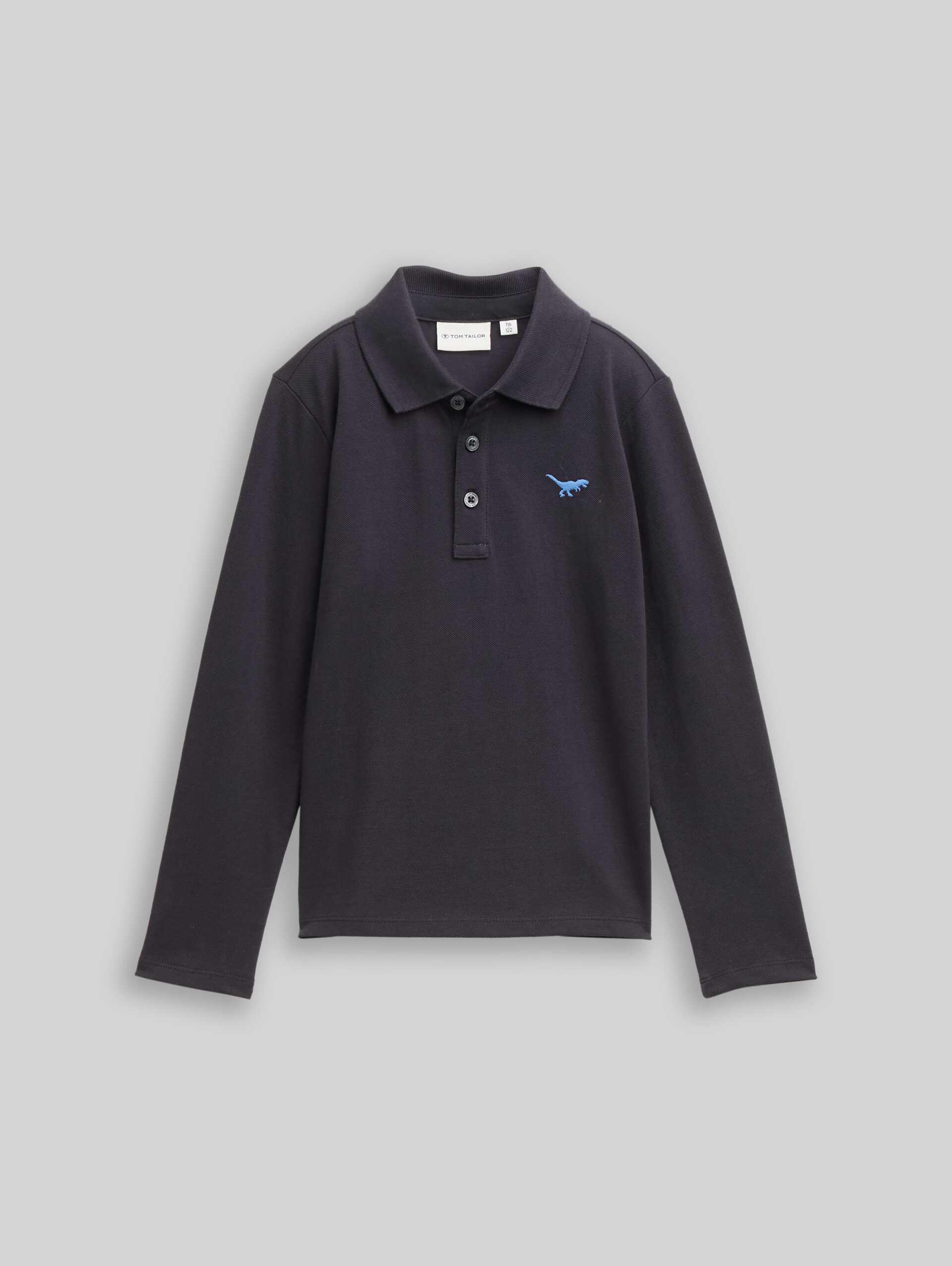 Long-sleeved polo shirt with embroidery - coal grey