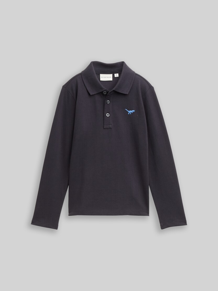 Langarm Poloshirt mit Stickerei von Mini Boys, coal grey