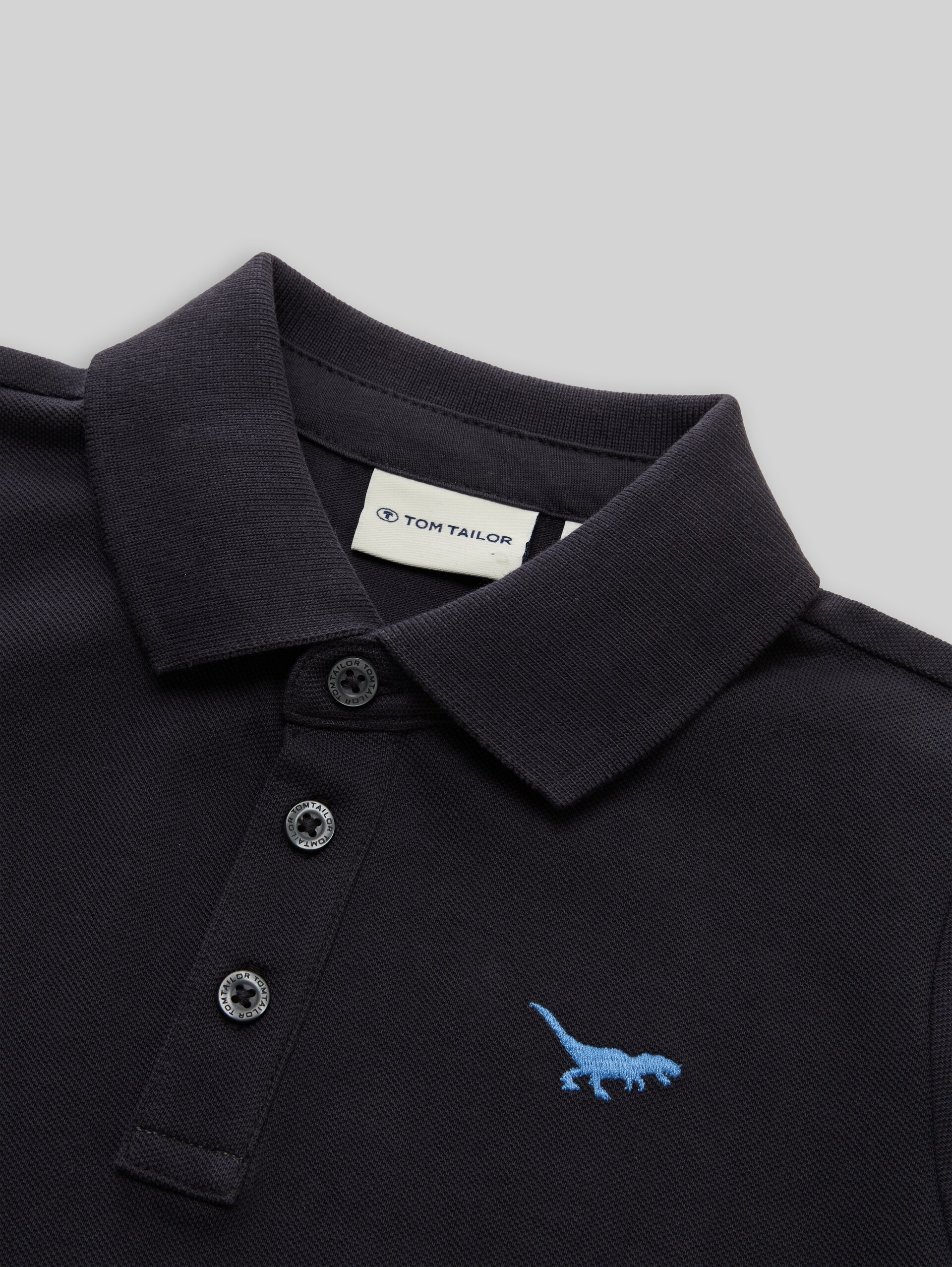 Long-sleeved polo shirt with embroidery - coal grey
