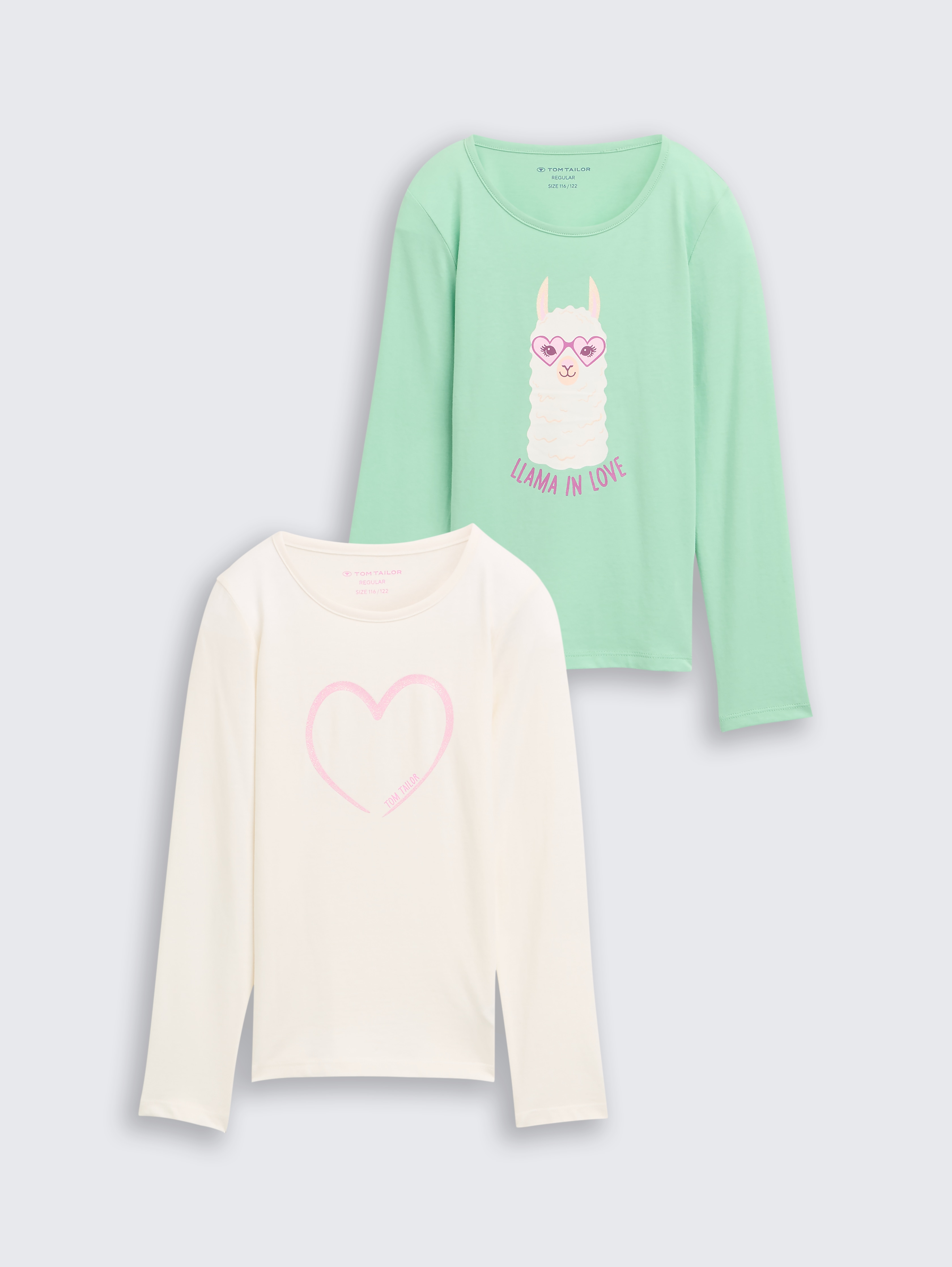 Langarmshirt mit Print im 2er-Pack von Mini Girls, Wool White