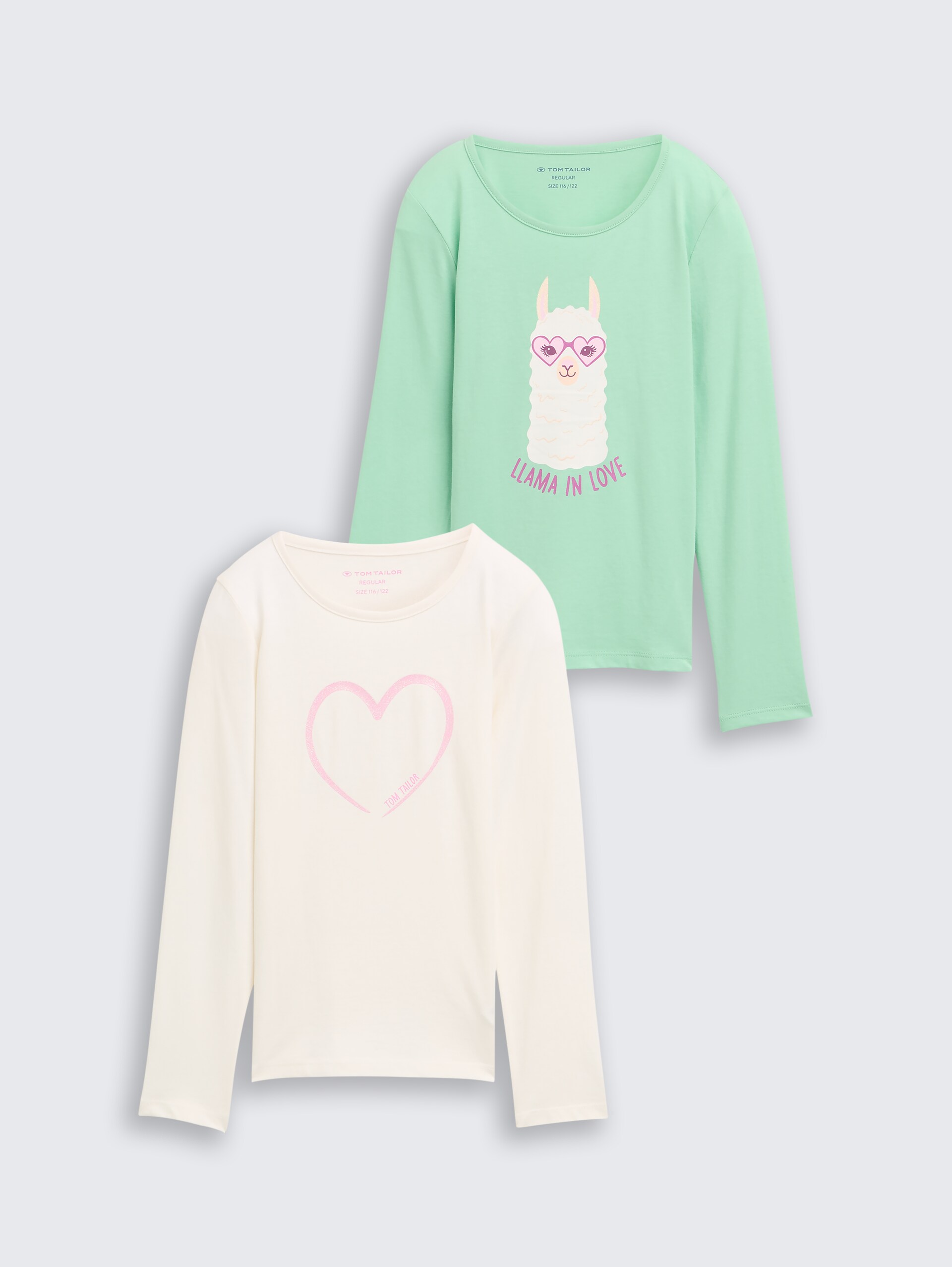 Langarmshirt mit Print im 2er-Pack - Wool White - Vorder-Produkt-Ansicht