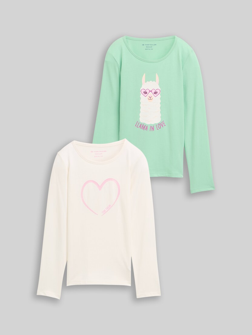 T-shirt met lange mouwen en print, set van 2 door Mini Girls, Wool White