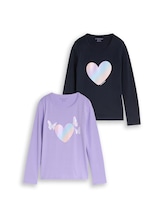 Ausgewählt, Langarmshirt mit Print im 2er-Pack von Tom Tailor, lila