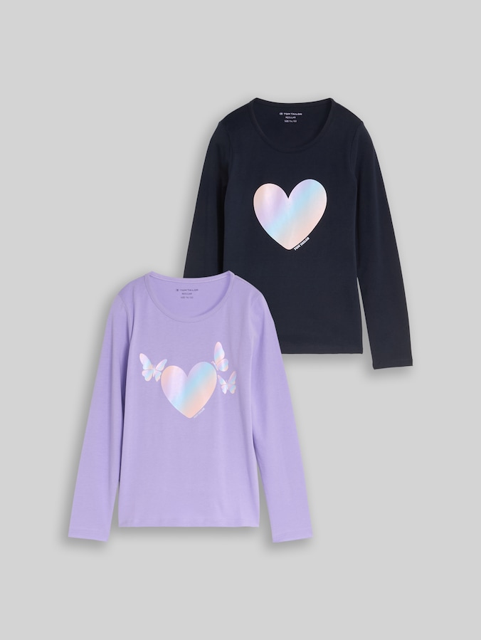 Langarmshirt mit Print im 2er-Pack von Mini Girls, sweet purple