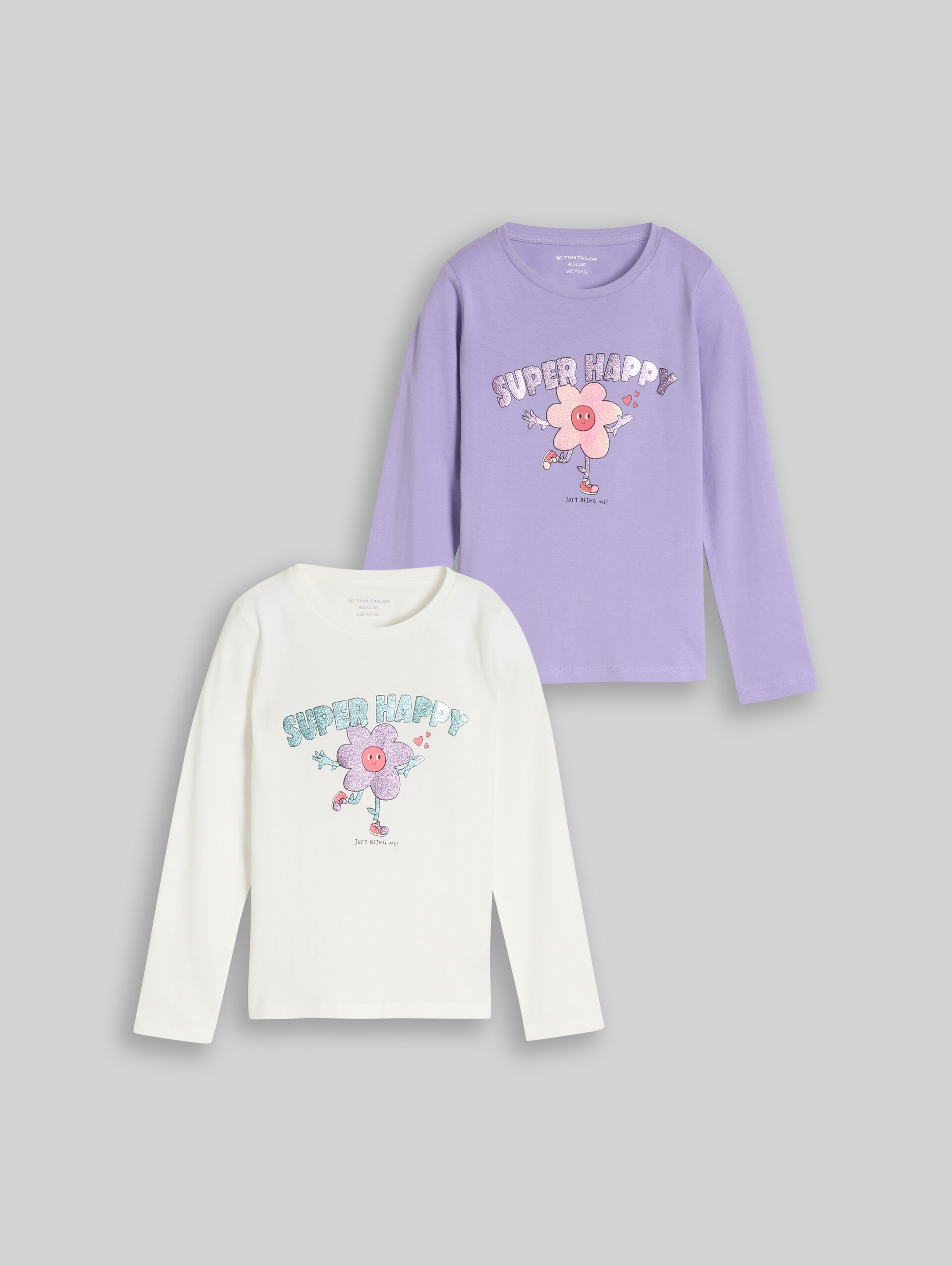 T-shirt met lange mouwen en print, set van 2 - sweet light purple - Product vooraanzicht