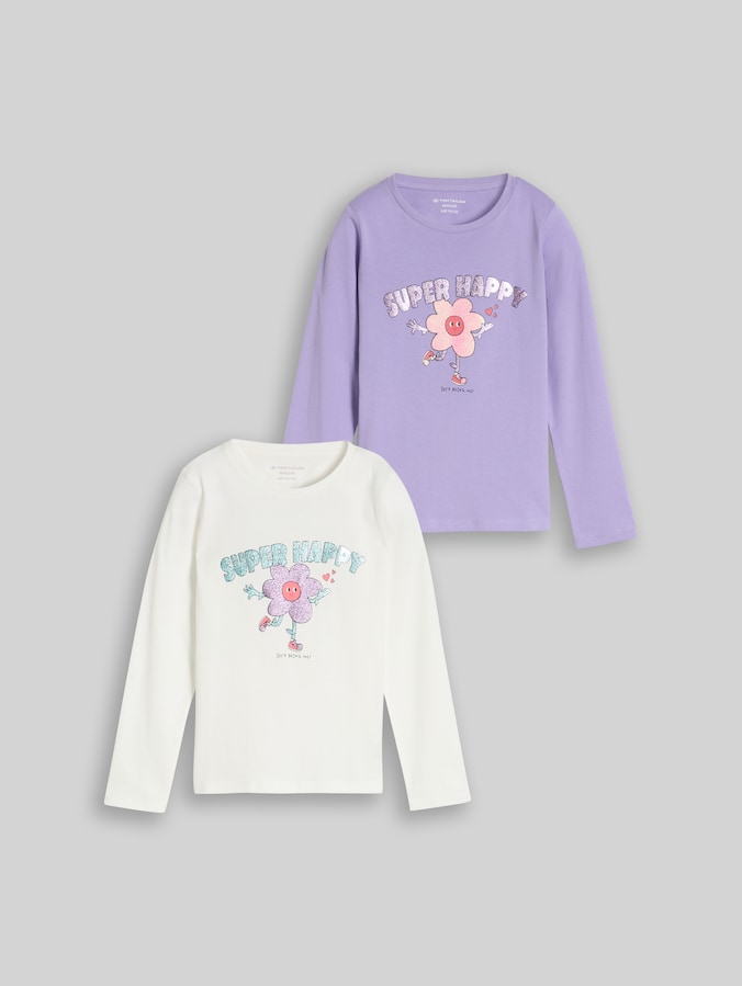 T-shirt met lange mouwen en print, set van 2 door Mini Girls, sweet light purple