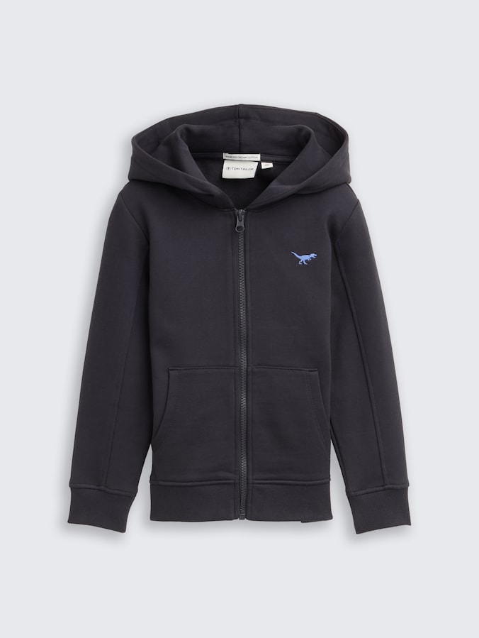 Hoodie sweat jacket with embroidery by Mini Boys, coal grey