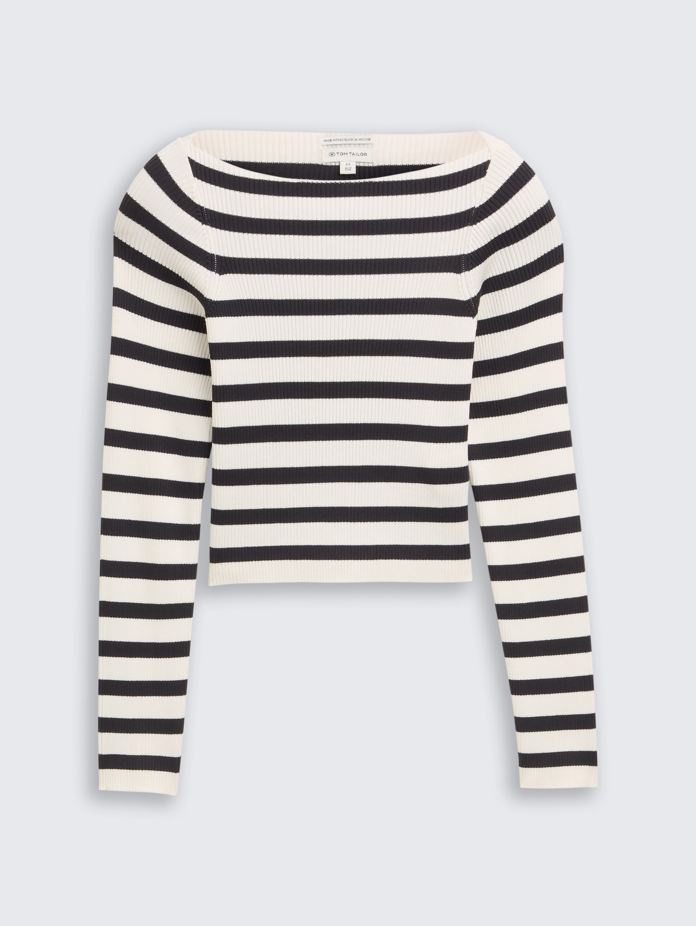 Cropped Ripp Pullover mit Streifenmuster - off_white_grey_stripe - 