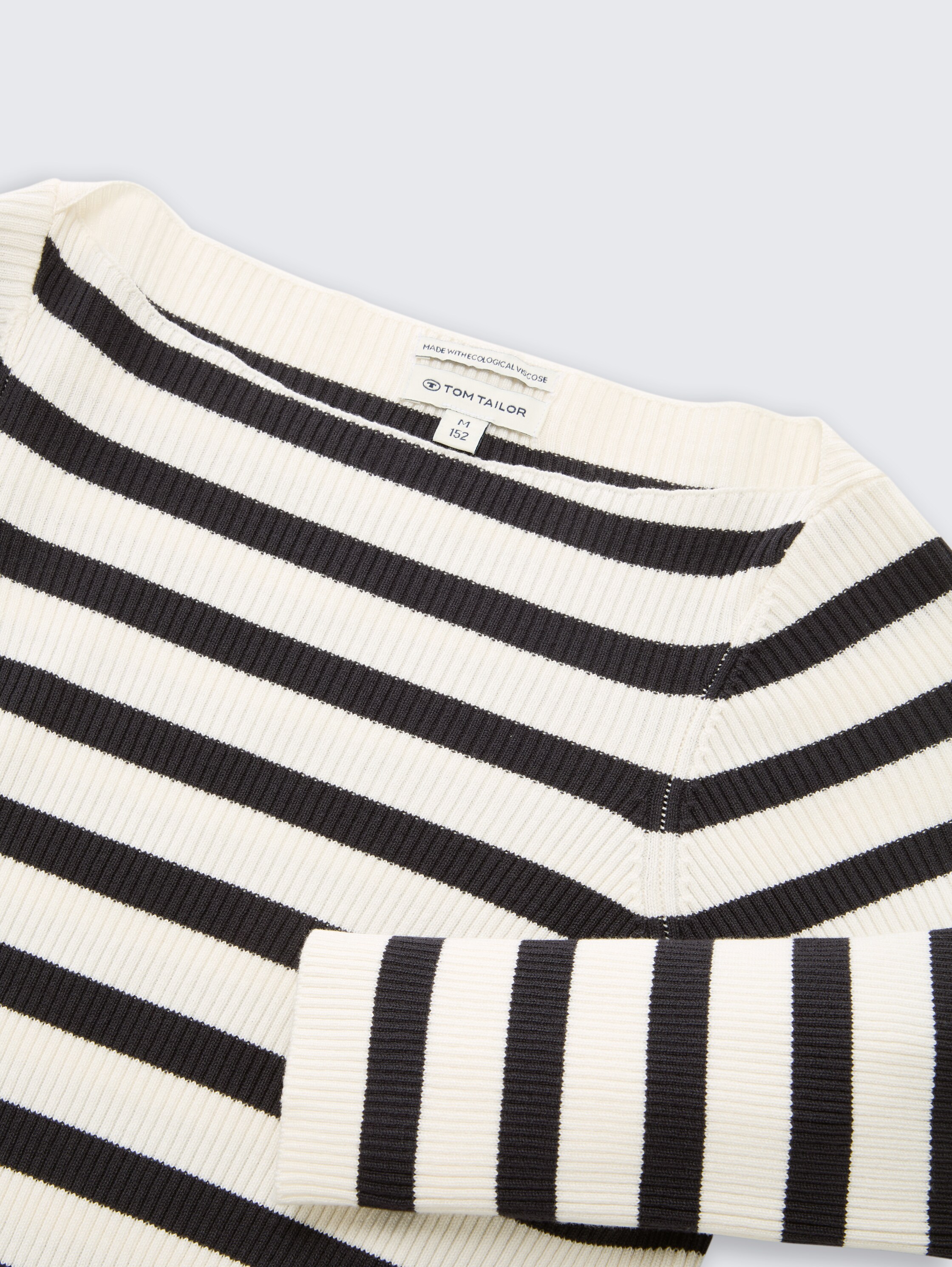 Cropped Ripp Pullover mit Streifenmuster - off_white_grey_stripe - 
