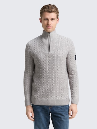 Troyer Strickpullover mit Zopfmuster von Men, grey offwhite plated